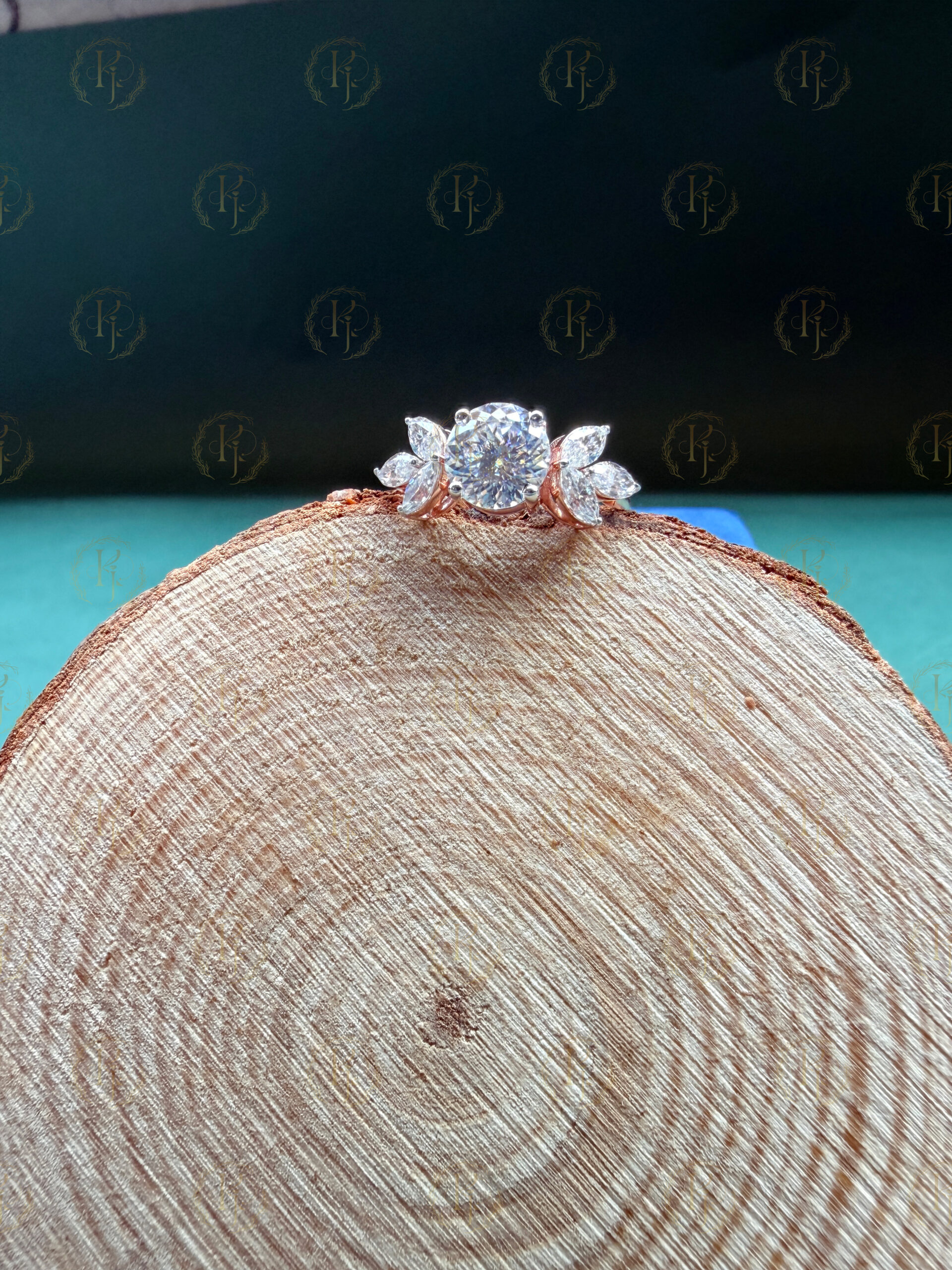 Big Round Diamond with small Marquise Diamond Ring and Rose tone - Image 8