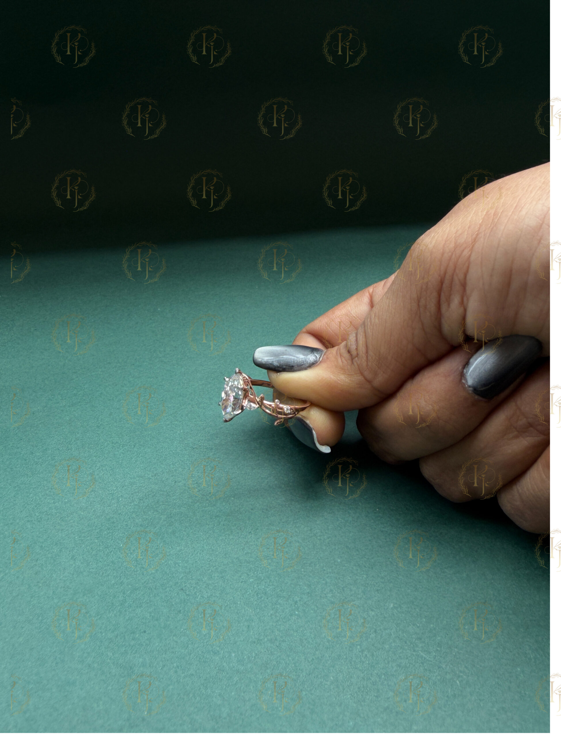 Engagement Ring with Marquise Diamond and Rose tone - Image 8