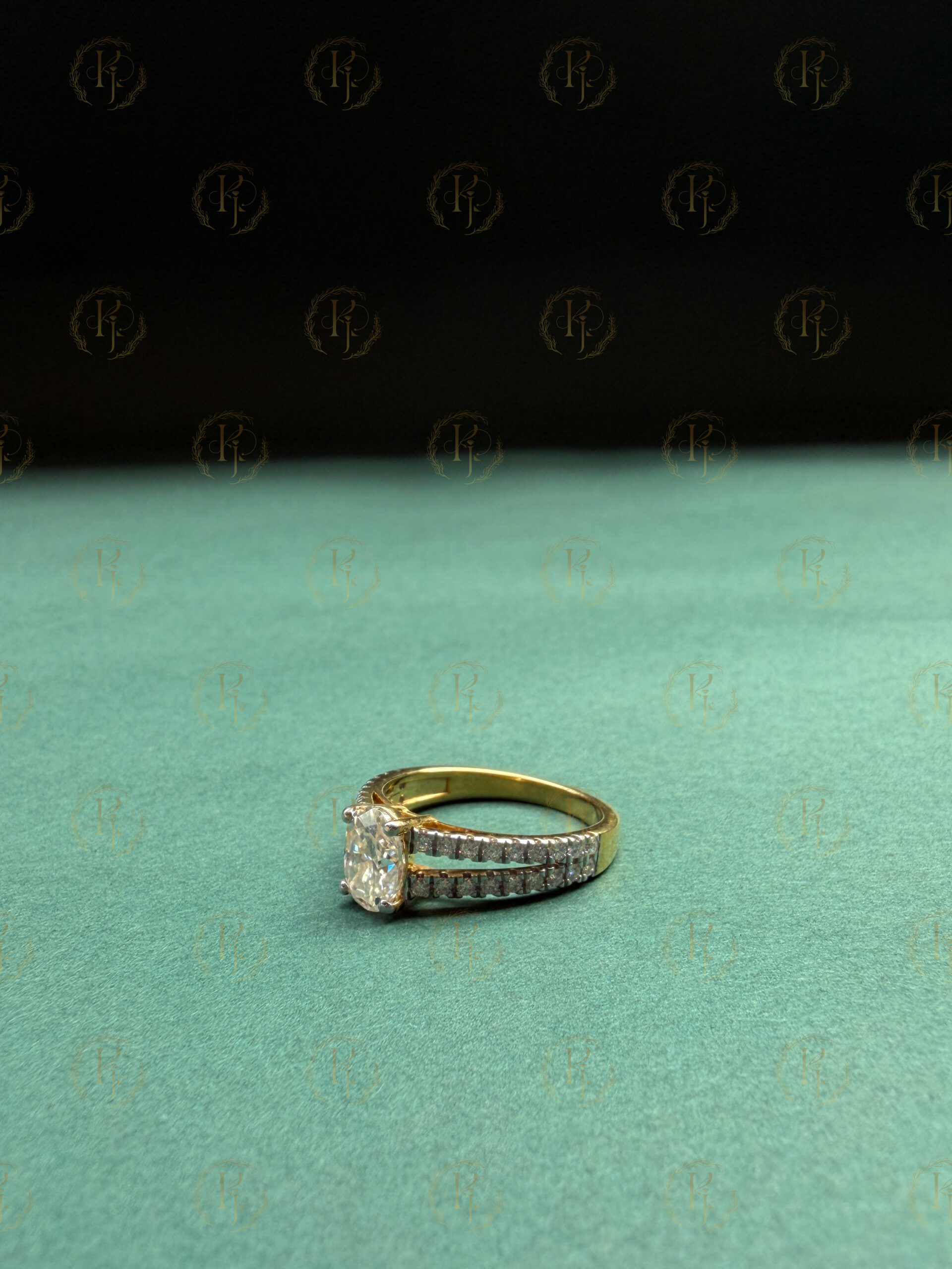 Engagement Ring with Oval shape big Diamond and Round shape small Diamond with Yellow tone - Image 8