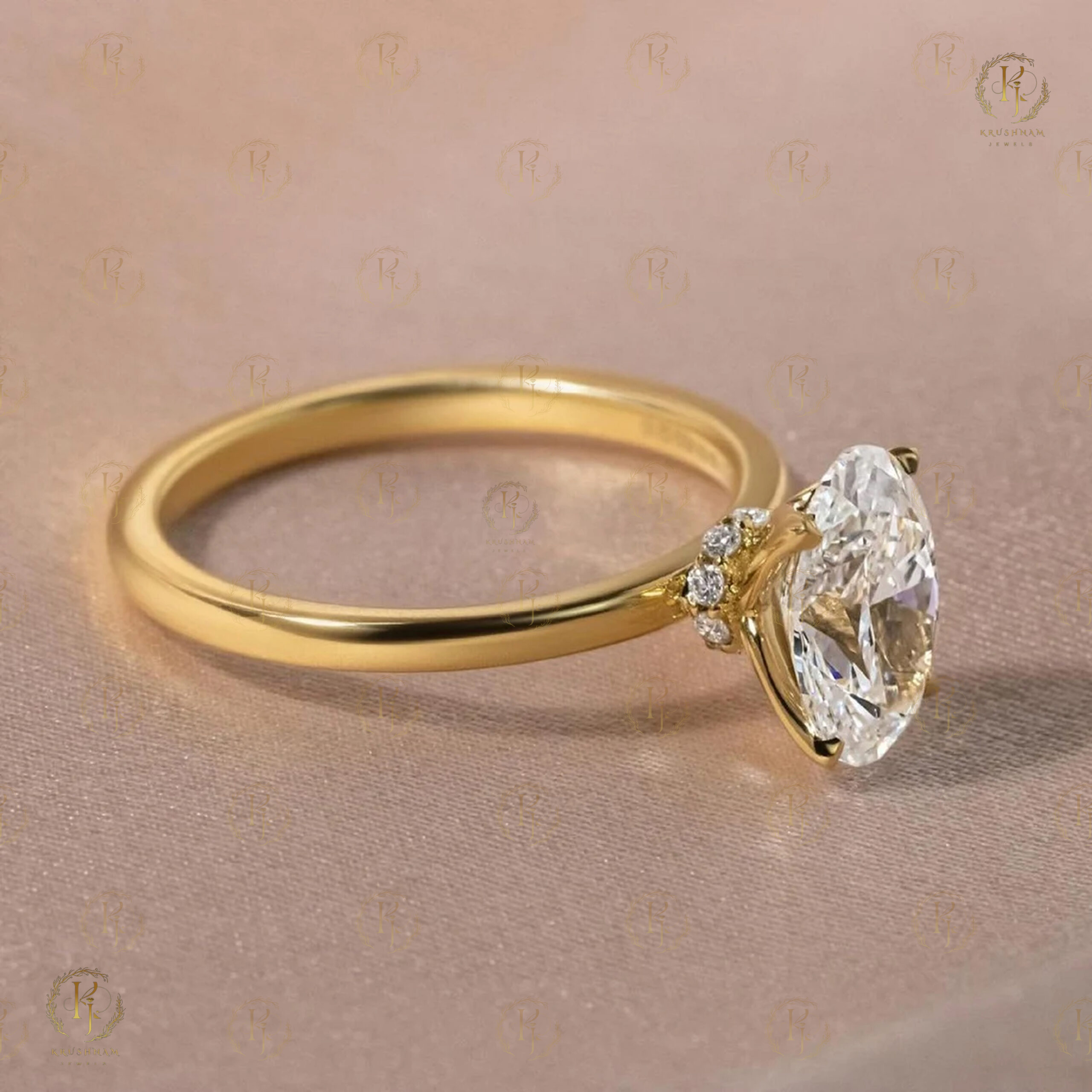 2ct Oval Shape Diamond Ring yellow tone - Image 3