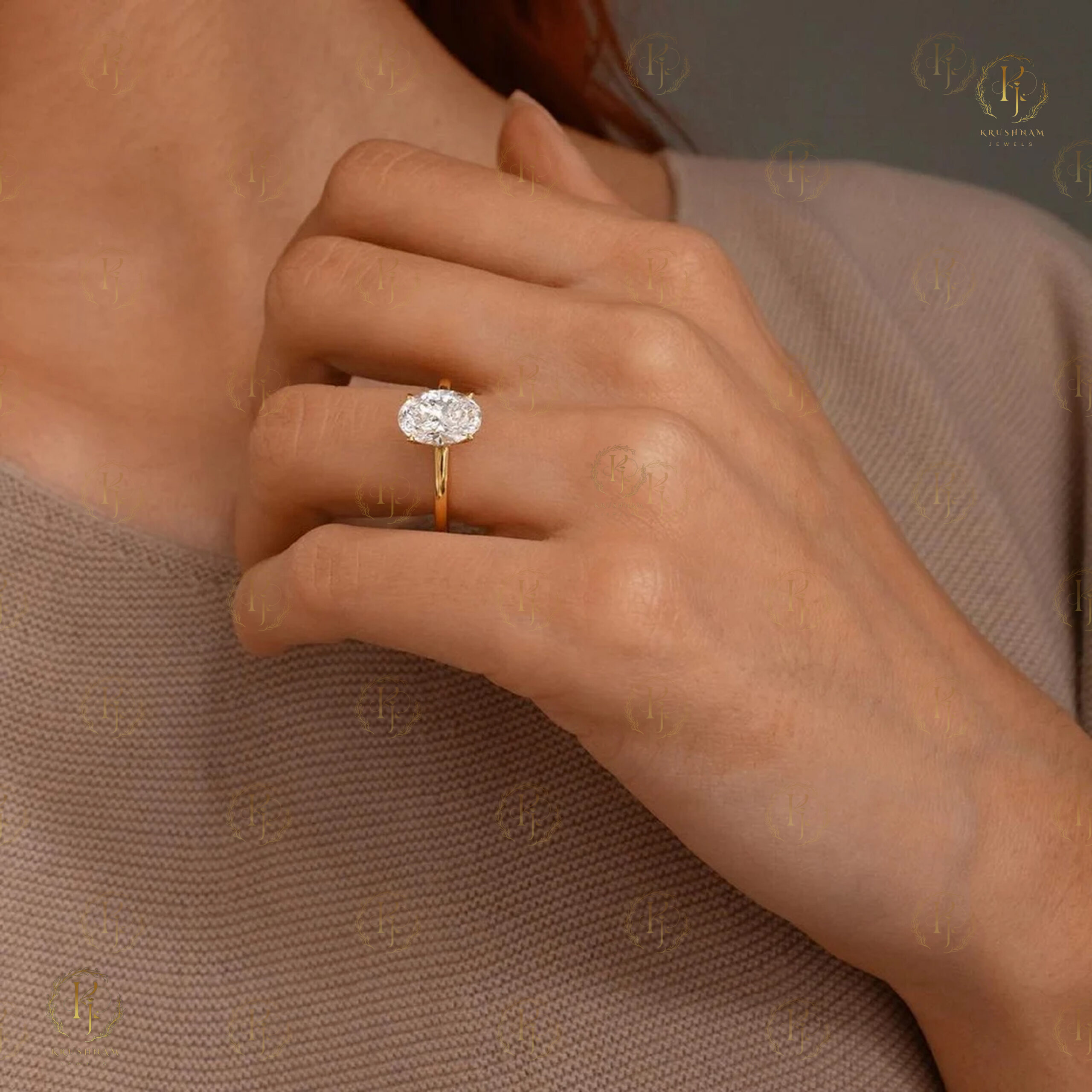 2ct Oval Shape Diamond Ring yellow tone - Image 2