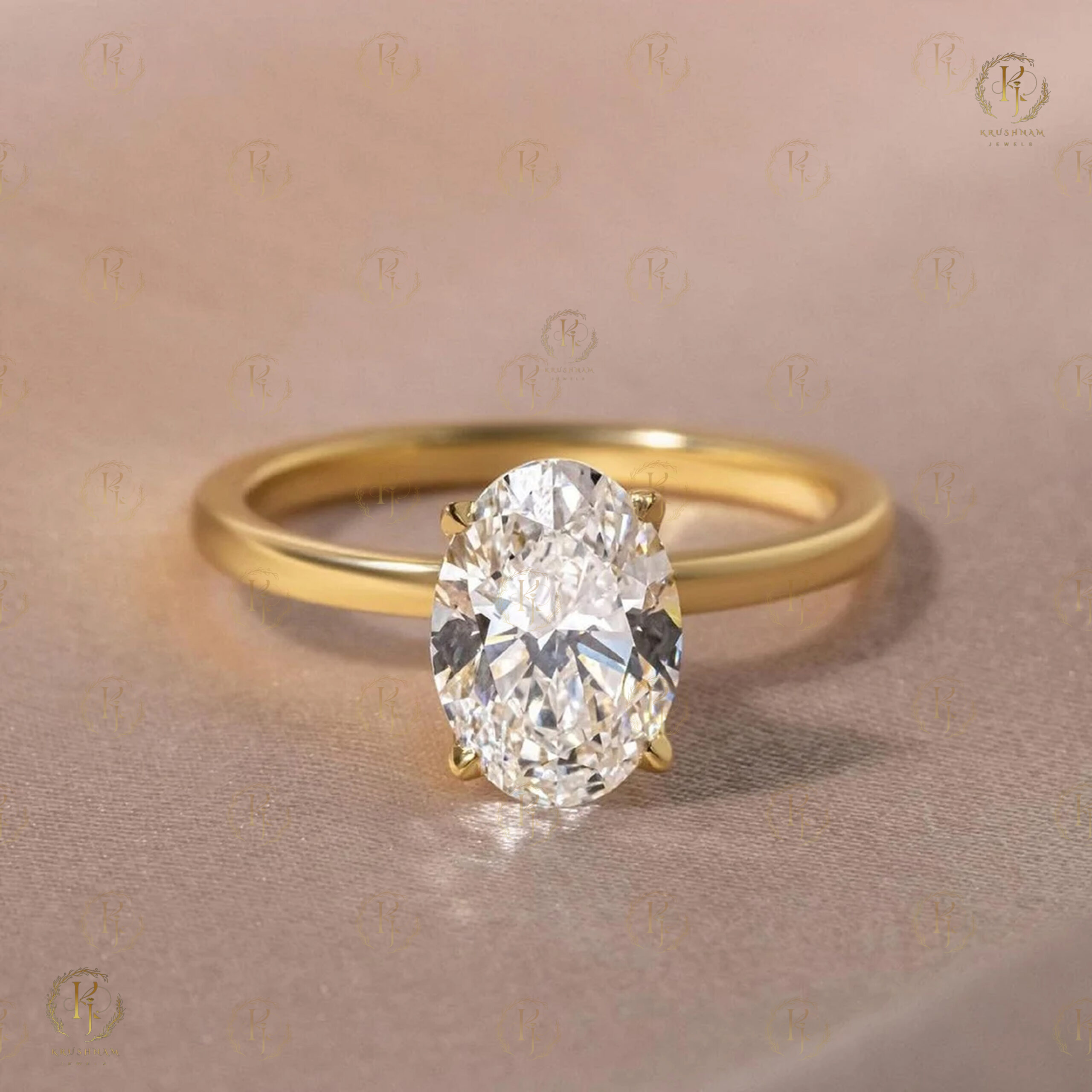 2ct Oval Shape Diamond Ring yellow tone