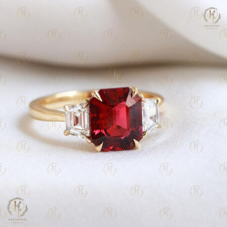 Red Emerald Diamond ring with yellow tone for birthday surprise