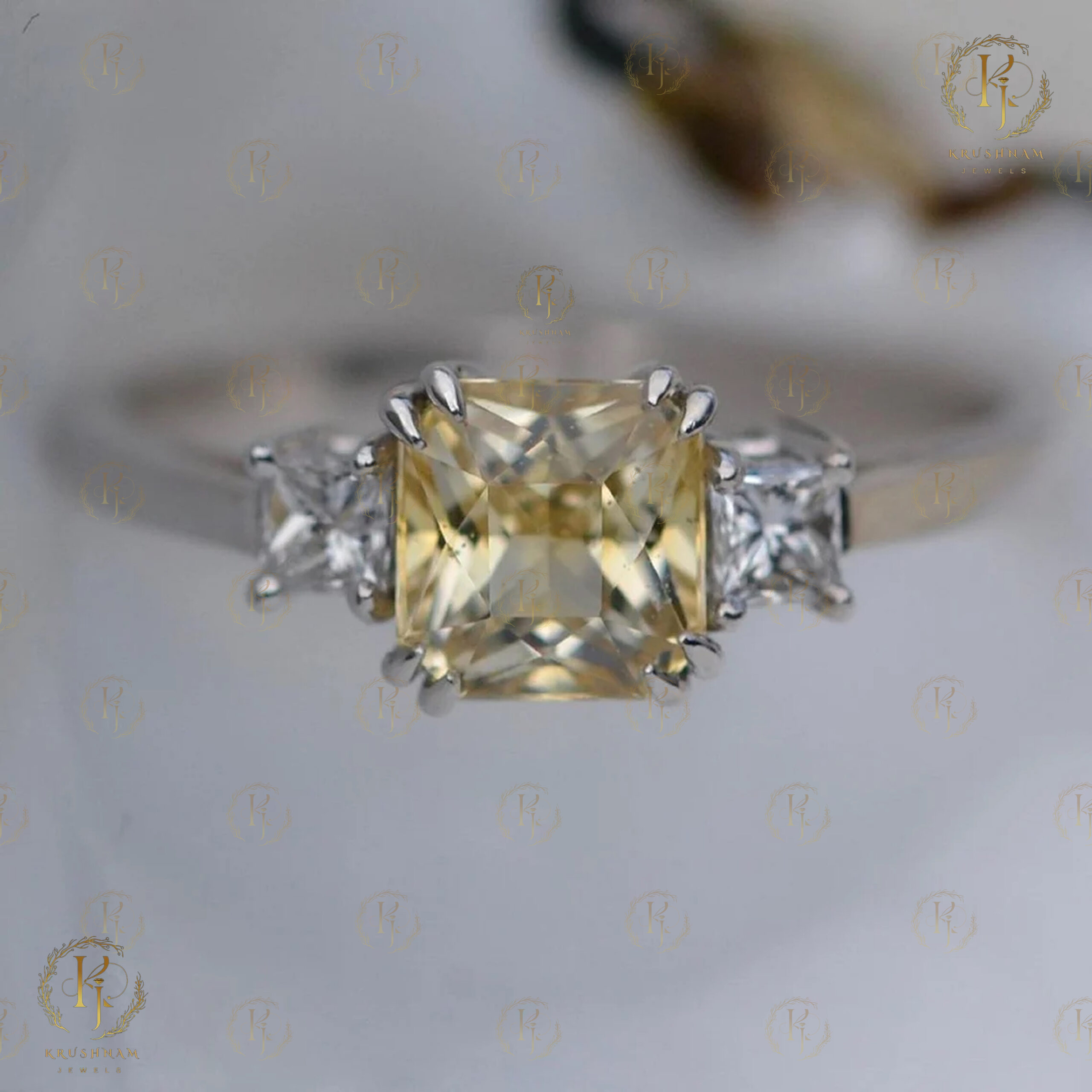 Big Yellow with Small White Diamond Ring - Image 3