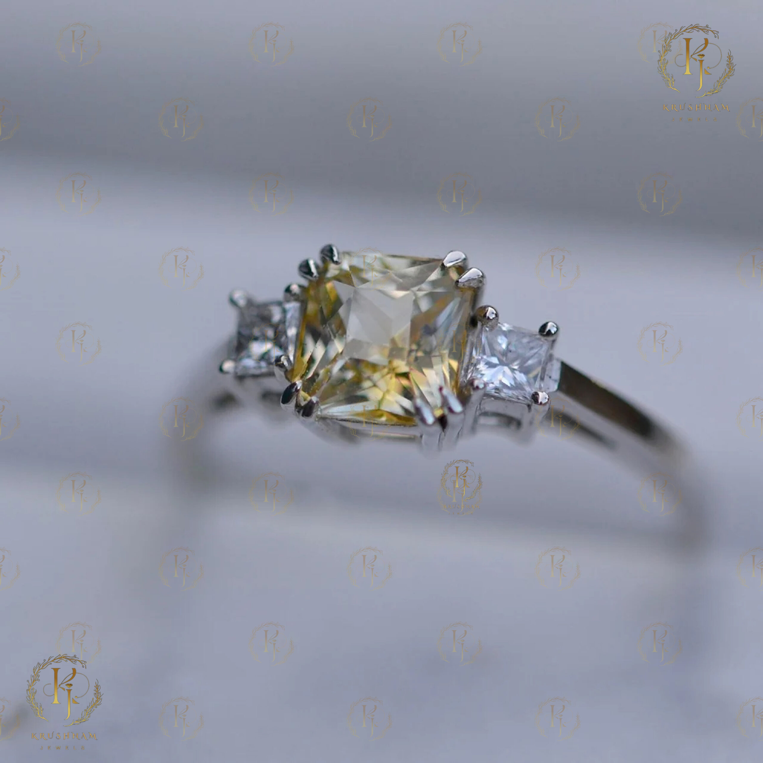 Big Yellow with Small White Diamond Ring - Image 4