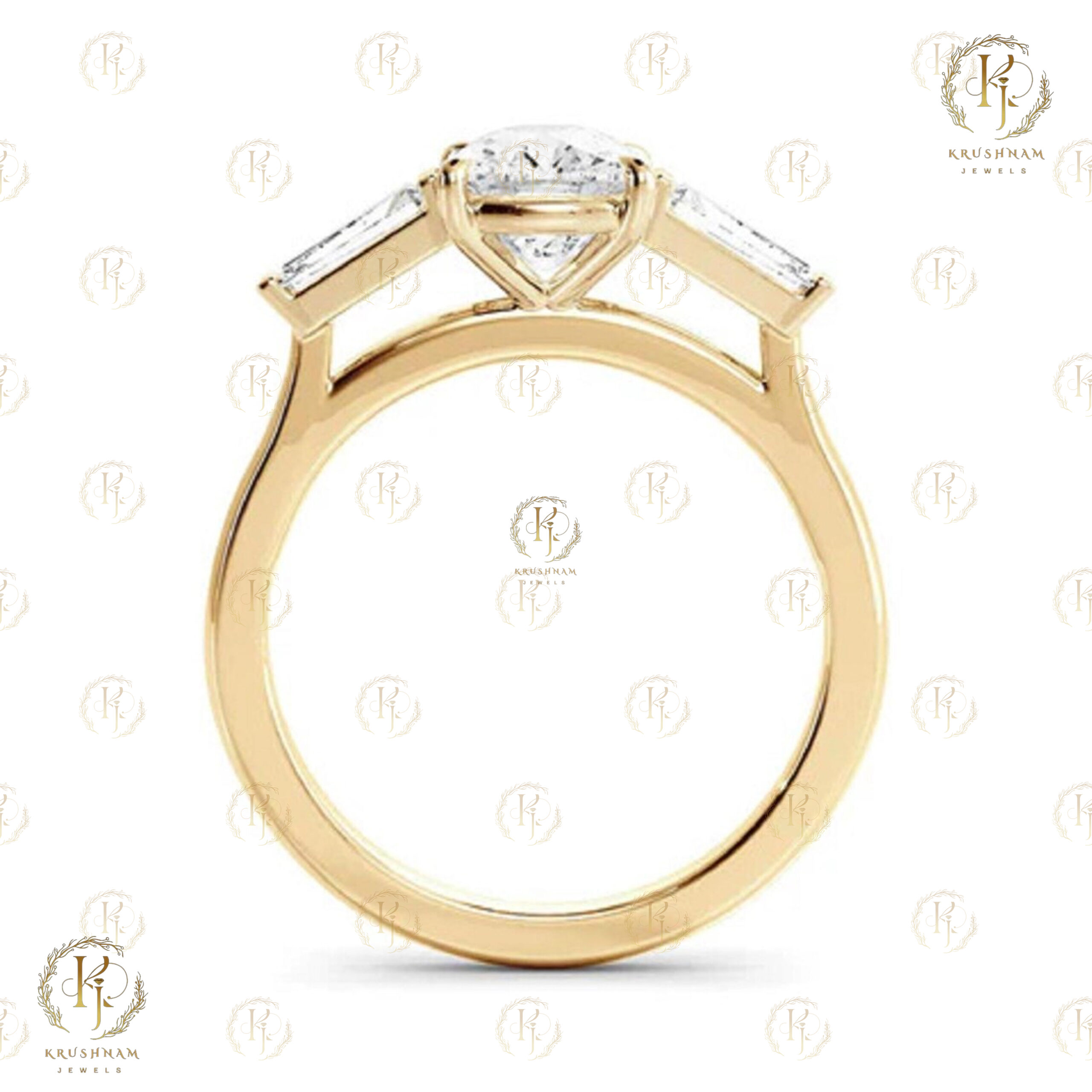 Emerald Diamond with bugget diamond on side with yellow tone Ring - Image 4