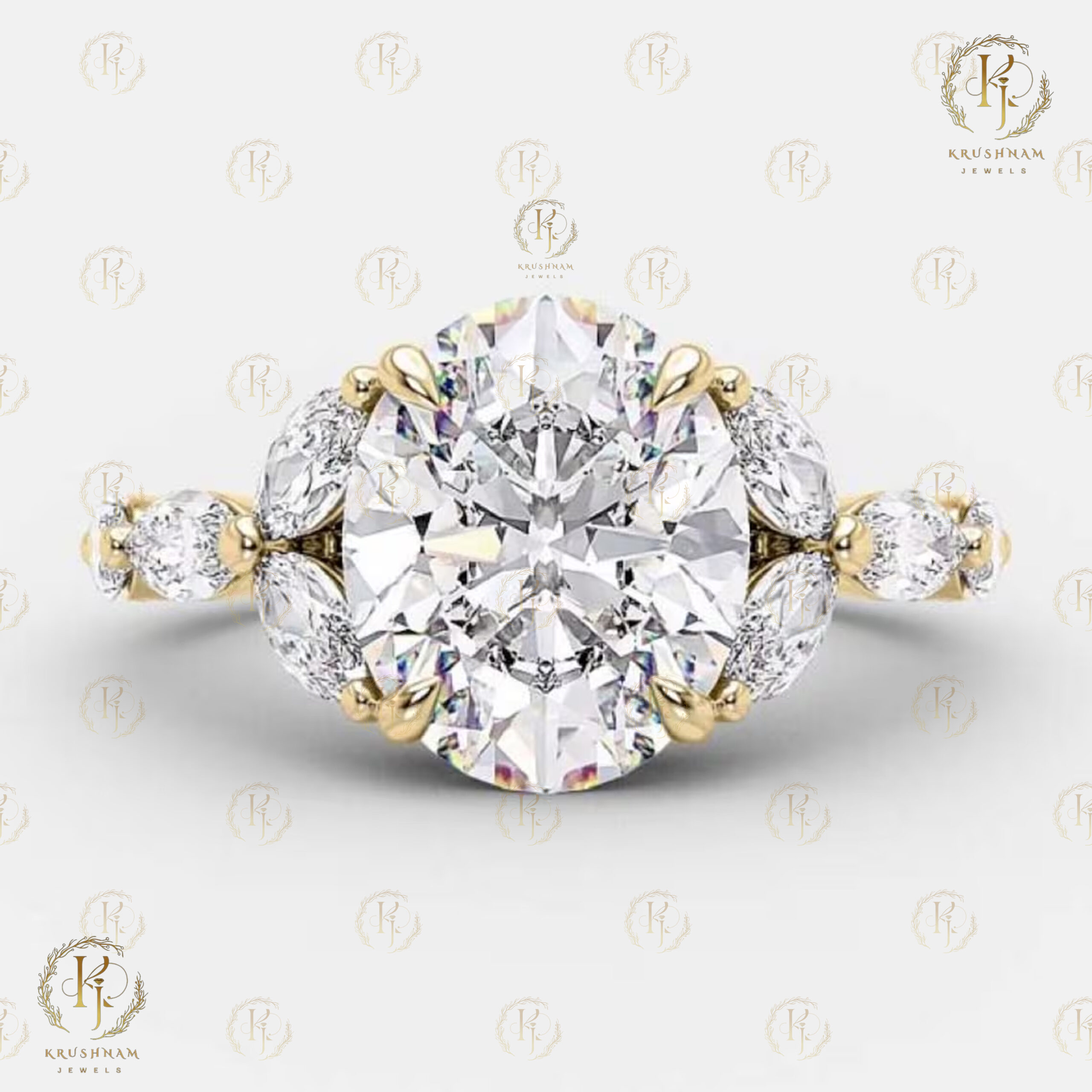2.0 CT Oval Diamond Engagement Ring, Marquise Side Stones - Image 3