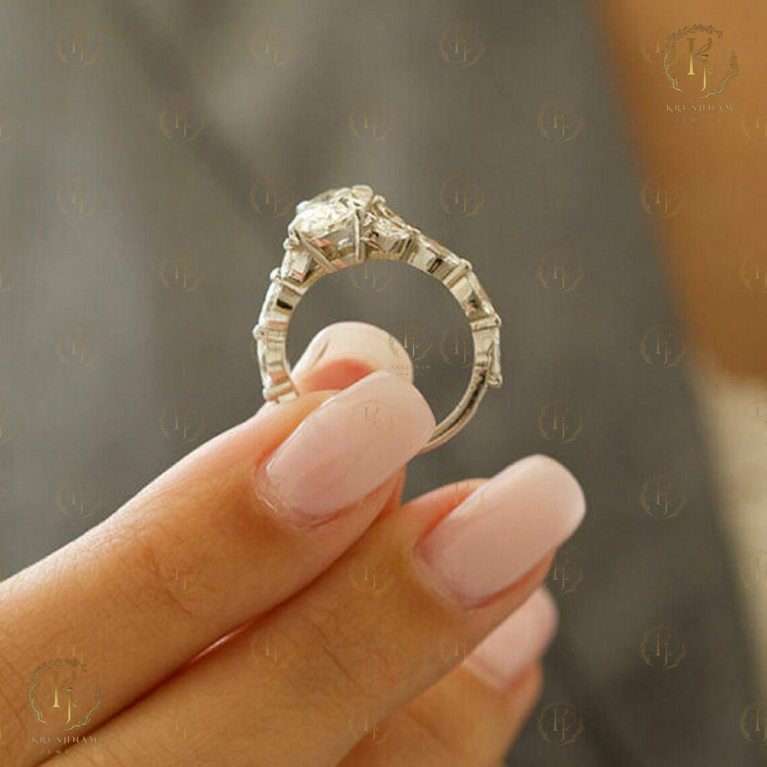 2.0 CT Oval Diamond Engagement Ring, Marquise Side Stones - Image 2