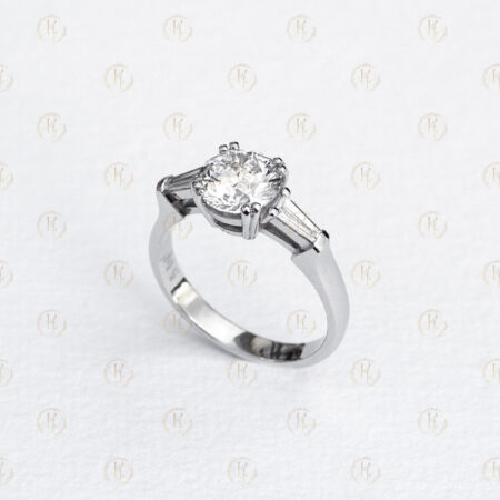 2.00 CT Round Brilliant Diamond Engagement Ring, Baguette Side Stone