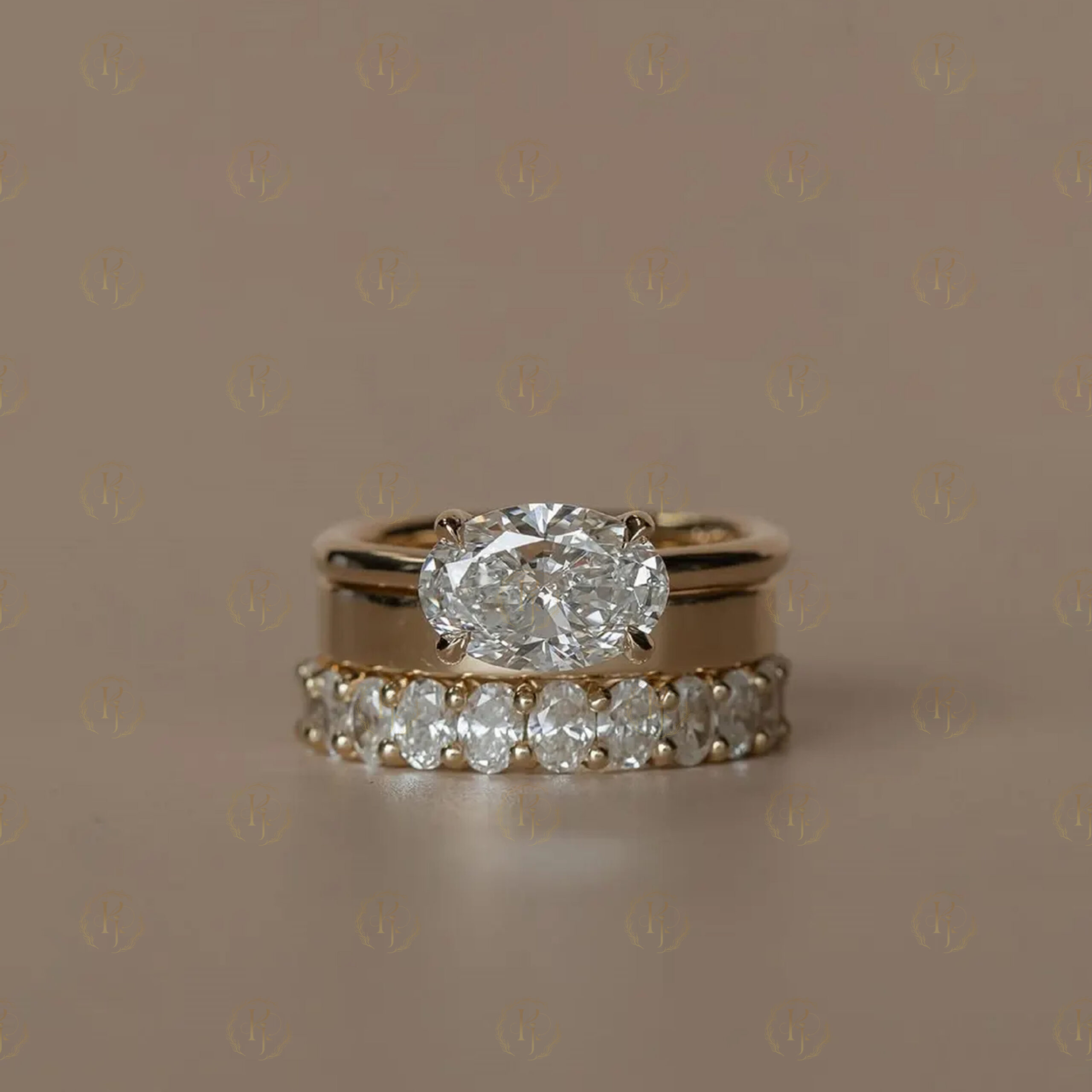 2ct Oval Shape Diamond Ring 2 in 1 yellow tone