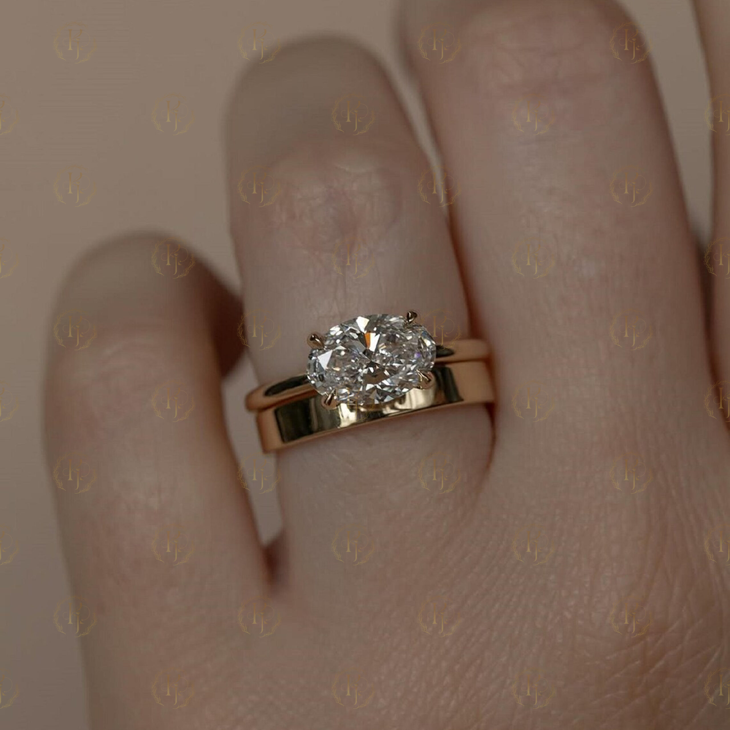 2ct Oval Shape Diamond Ring 2 in 1 yellow tone - Image 4