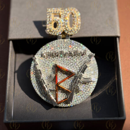 Custom Pendant - AK47 gun with bullets and 50 Number on Bail