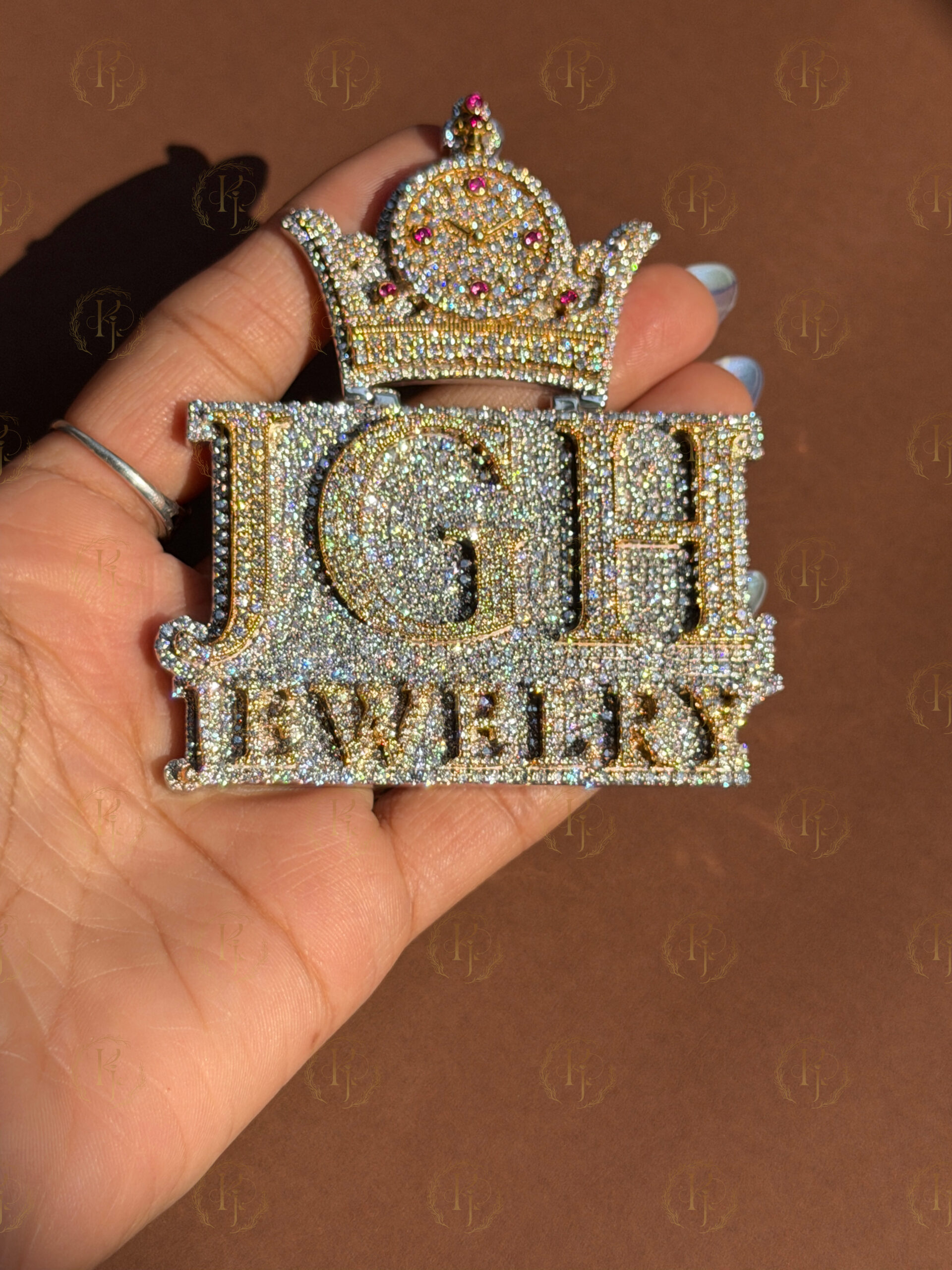 Custom Pendant - JGH Jewellery Letter Pendant with yellow white tone and Crown on a Bail - Image 6