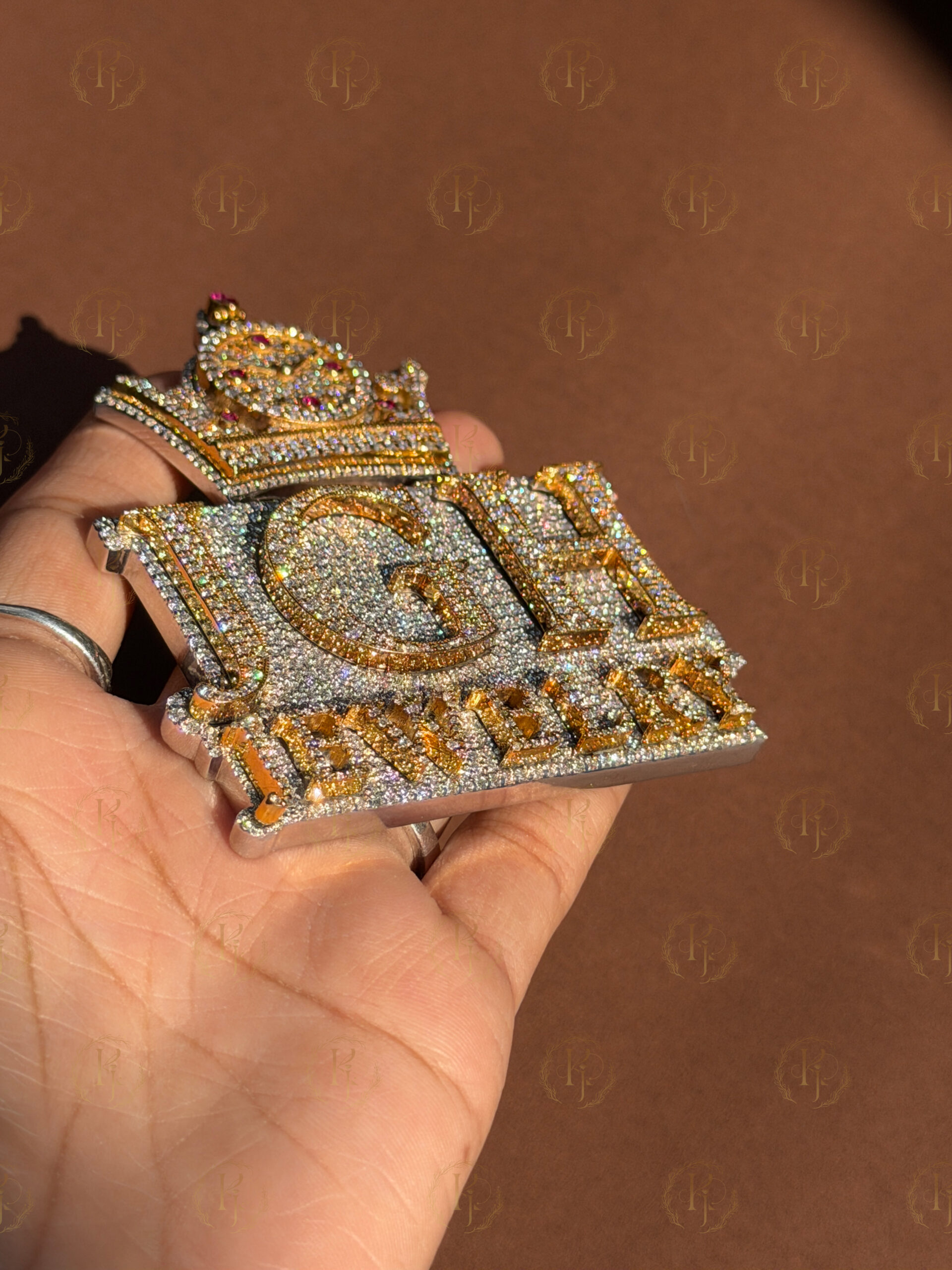 Custom Pendant - JGH Jewellery Letter Pendant with yellow white tone and Crown on a Bail - Image 3