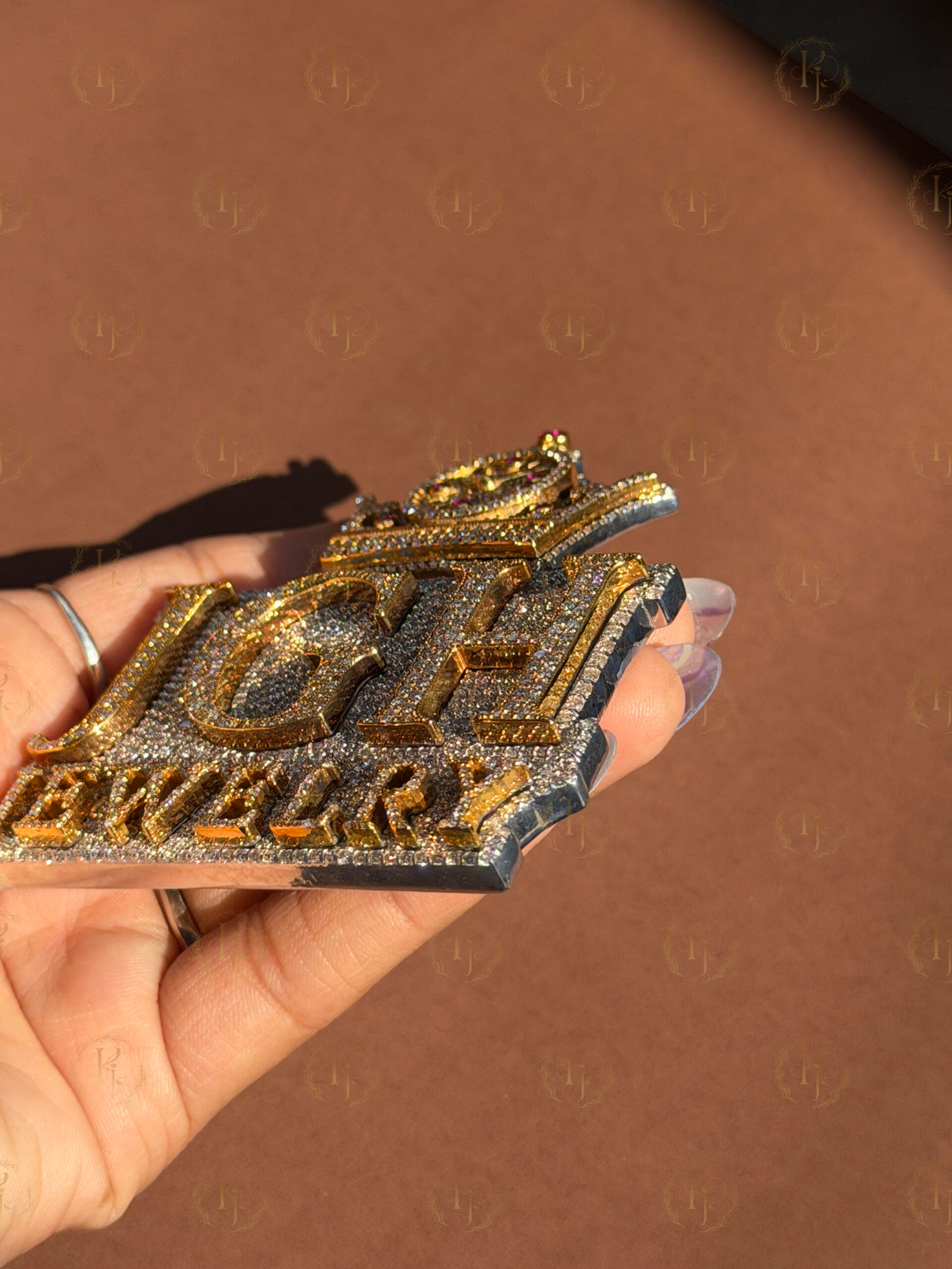 Custom Pendant - JGH Jewellery Letter Pendant with yellow white tone and Crown on a Bail - Image 4