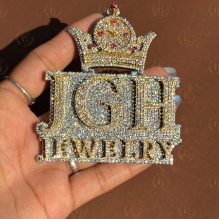 Custom Pendant - JGH Jewellery Letter Pendant with yellow white tone and Crown on a Bail