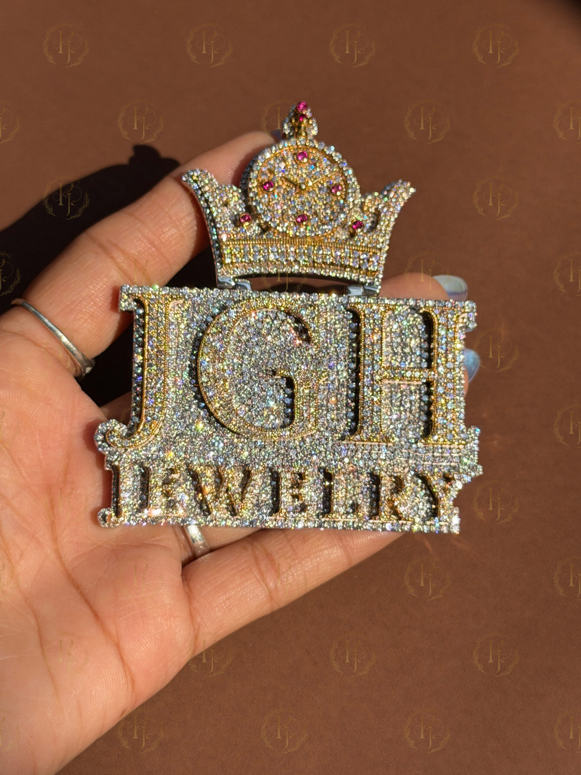 Custom Pendant - JGH Jewellery Letter Pendant with yellow white tone and Crown on a Bail
