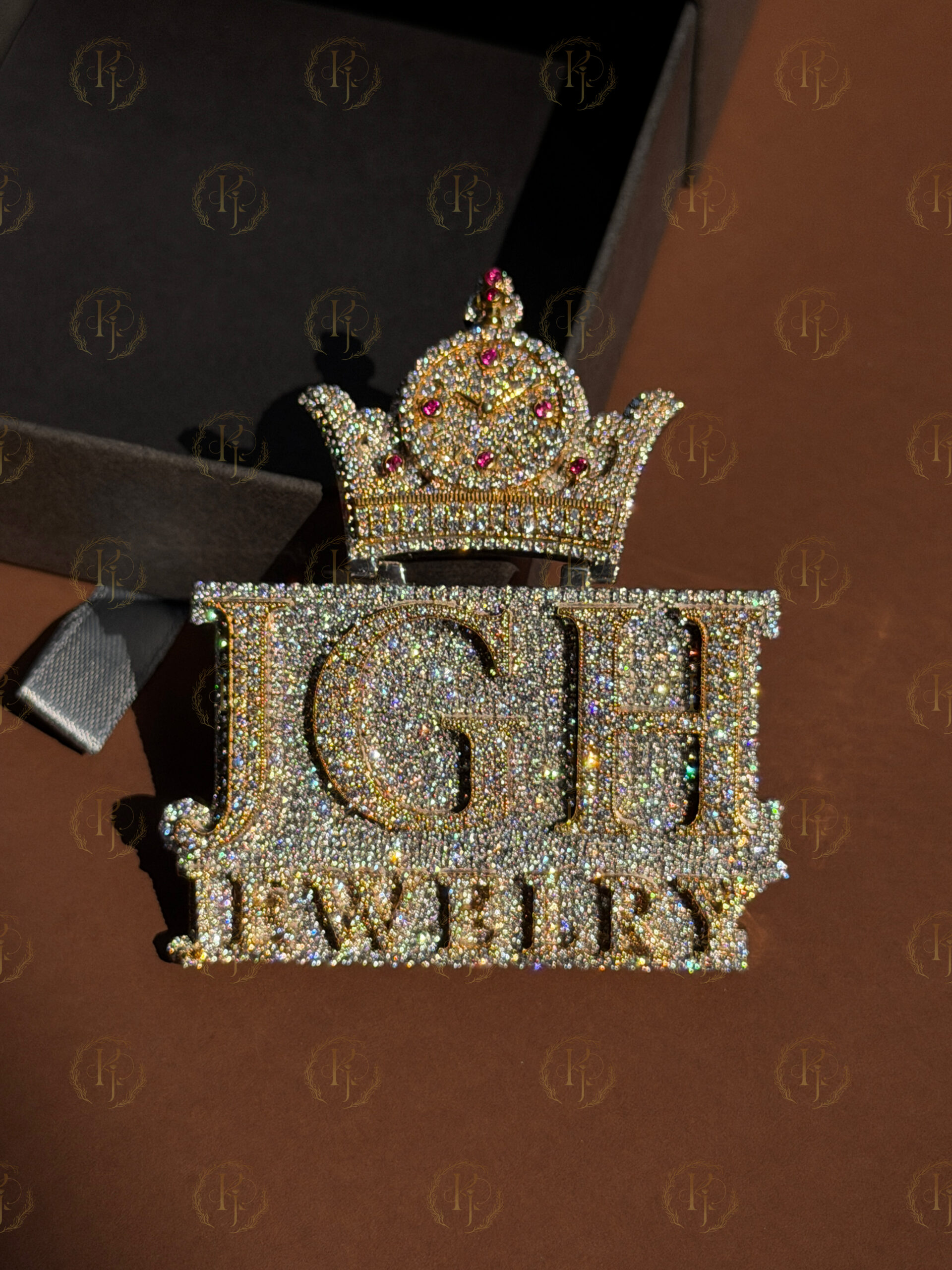 Custom Pendant - JGH Jewellery Letter Pendant with yellow white tone and Crown on a Bail - Image 9