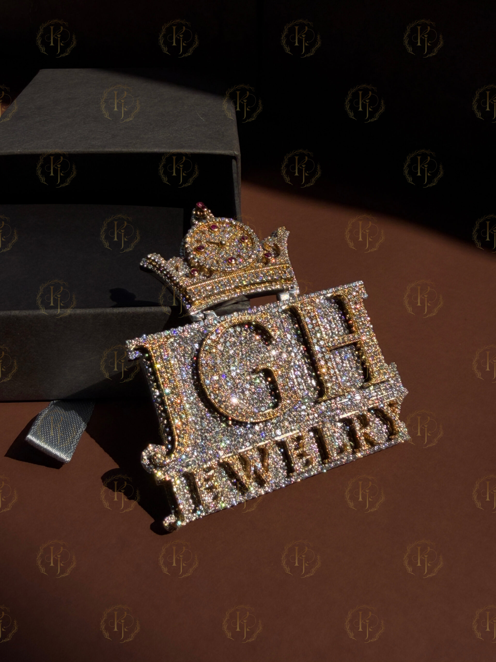 Custom Pendant - JGH Jewellery Letter Pendant with yellow white tone and Crown on a Bail - Image 8