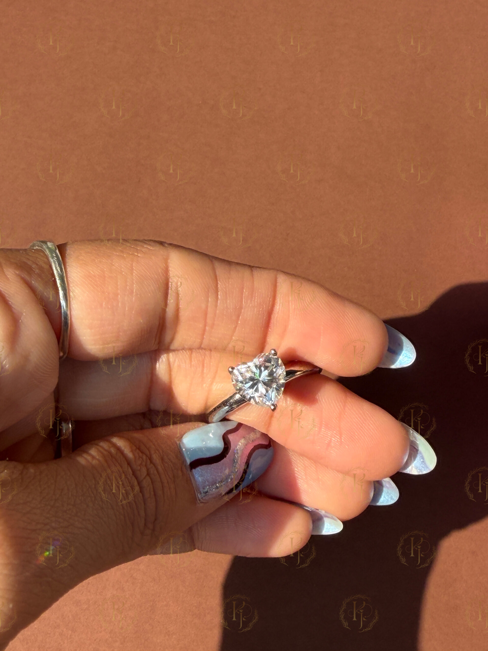 Custom Ring - Big Heart shape diamond Engagement Ring with White tone