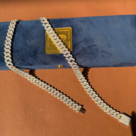 12mm 22inch Cuban chain with Moissanite Diamond White Tone