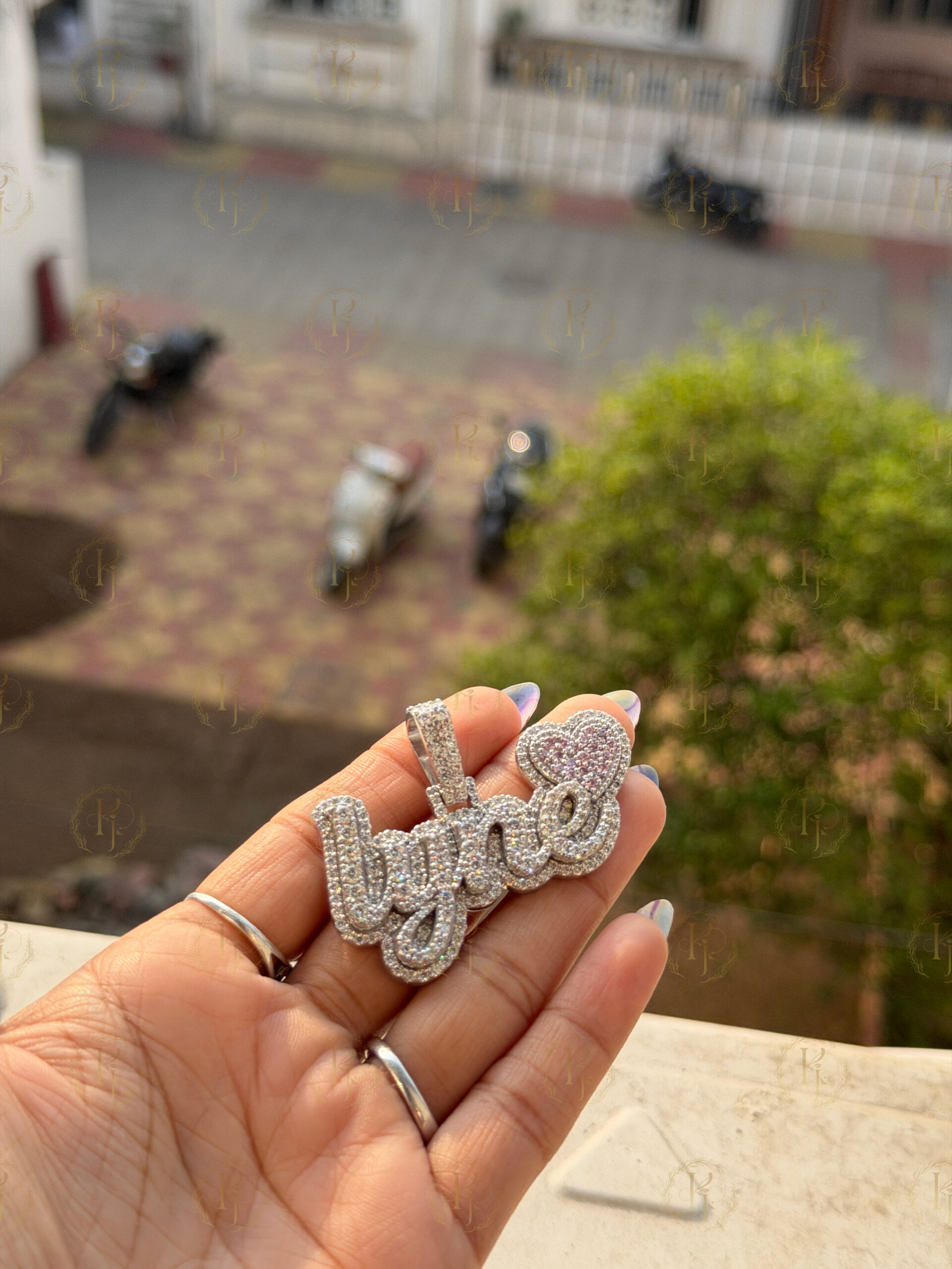 Custom Pendant of "lynne" letter with Pink diamond heart and white tone - Image 8