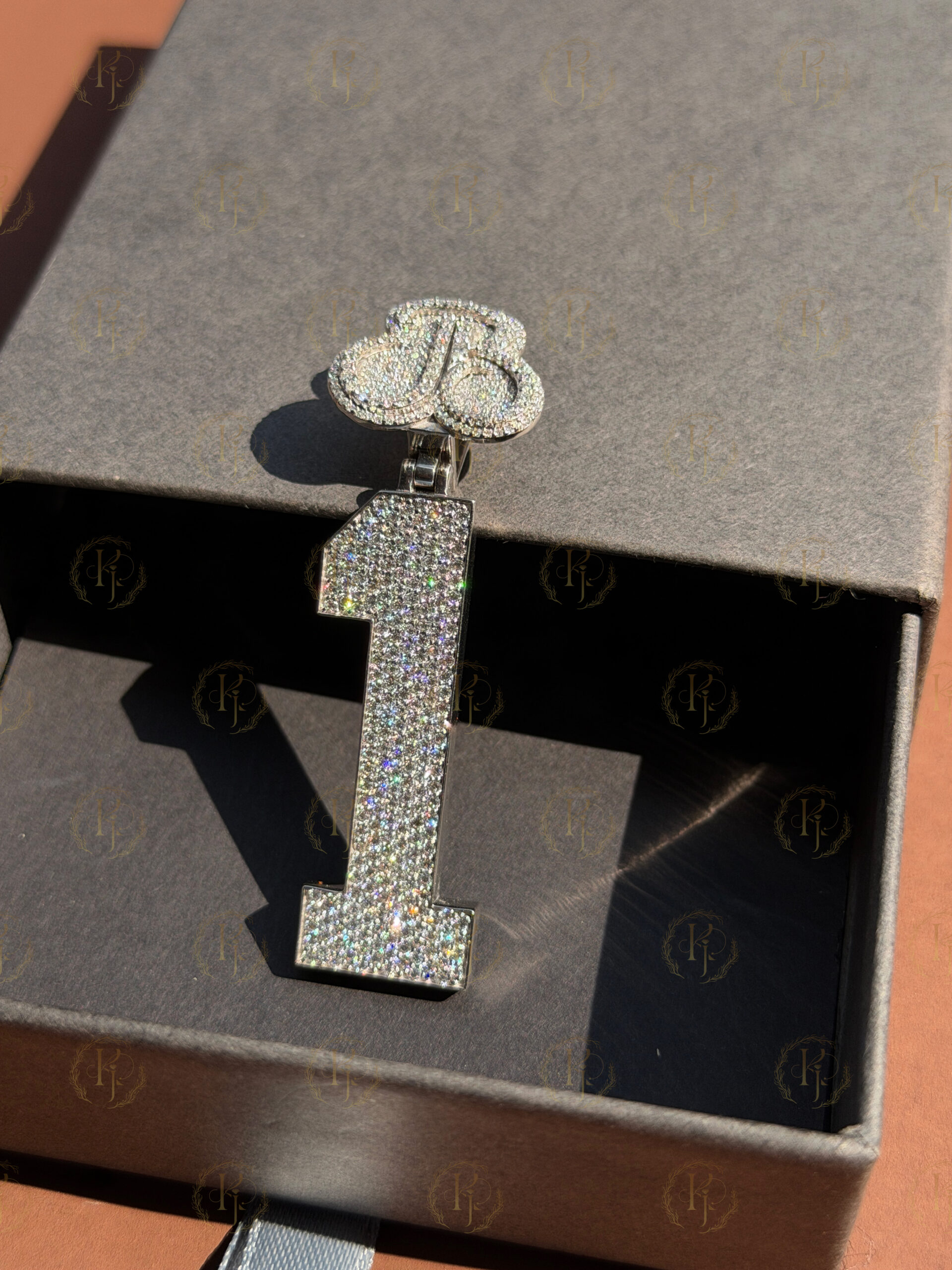 Custom Pendant of “1” number with "JB" letter on Bail and white tone - Image 3