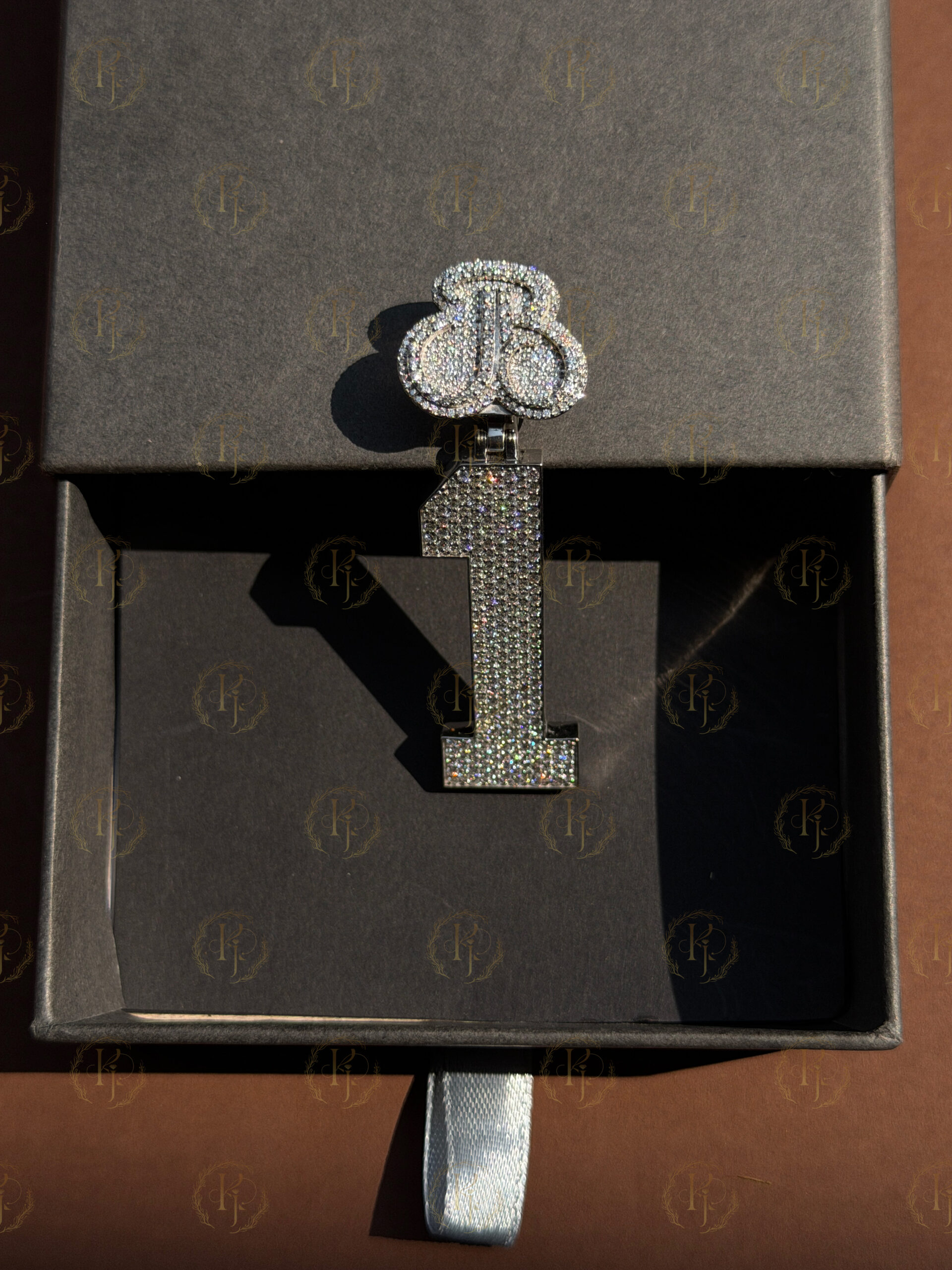 Custom Pendant of “1” number with "JB" letter on Bail and white tone - Image 5