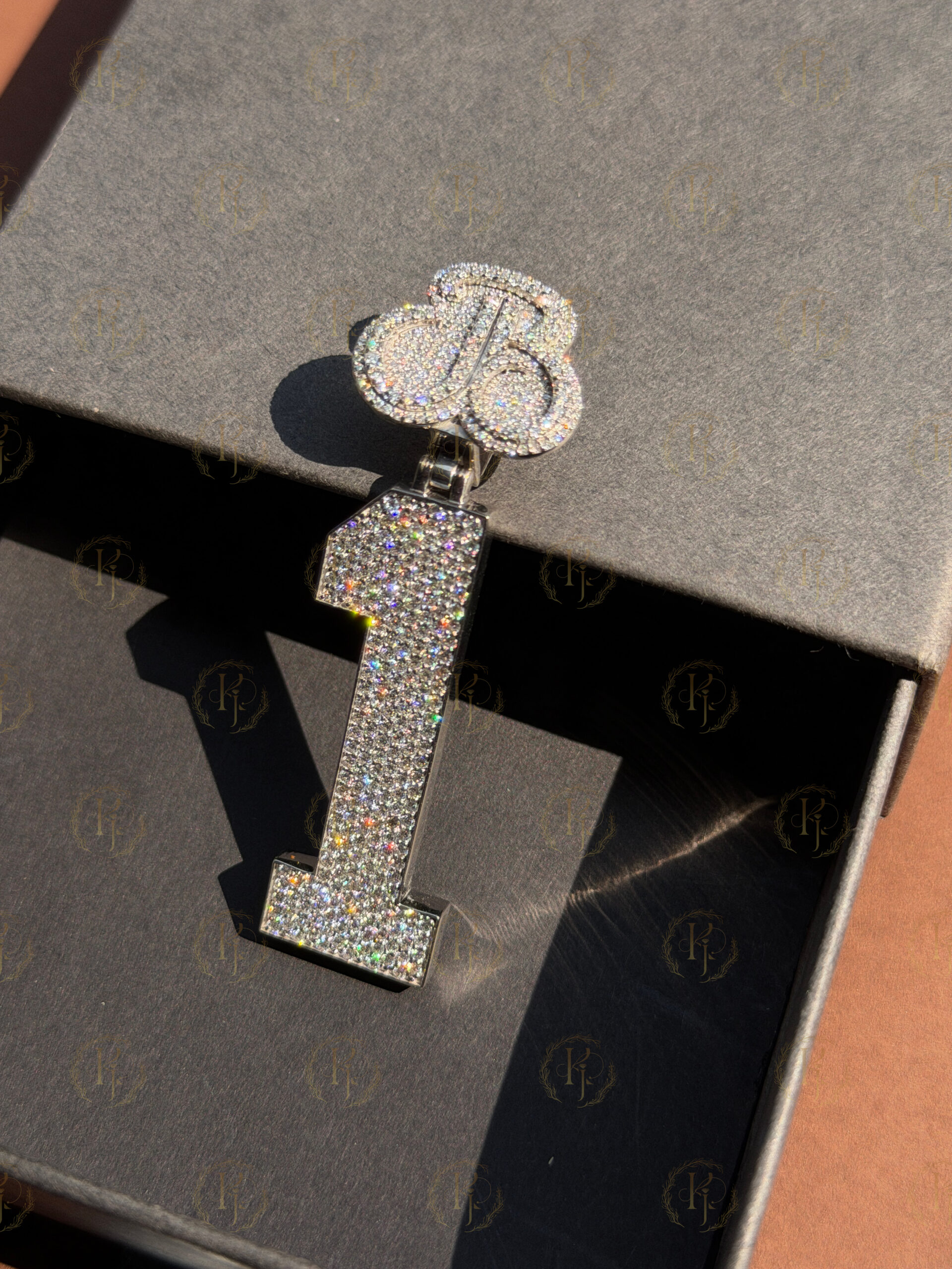 Custom Pendant of “1” number with "JB" letter on Bail and white tone