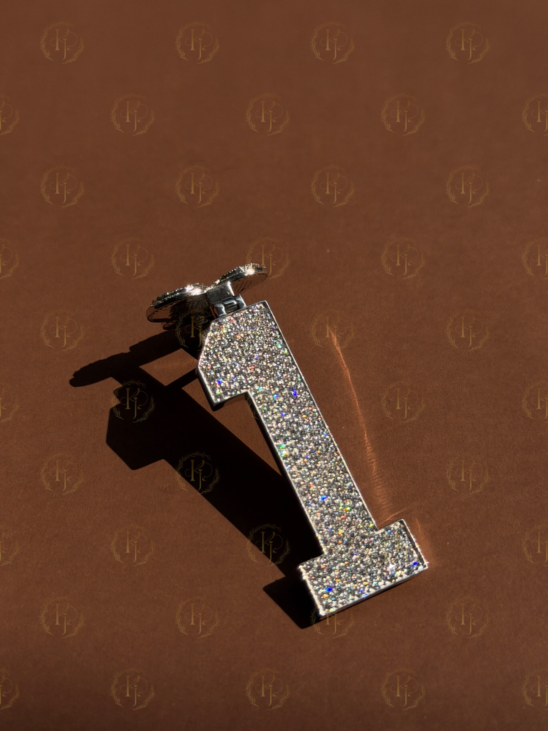 Custom Pendant of “1” number with "JB" letter on Bail and white tone - Image 6