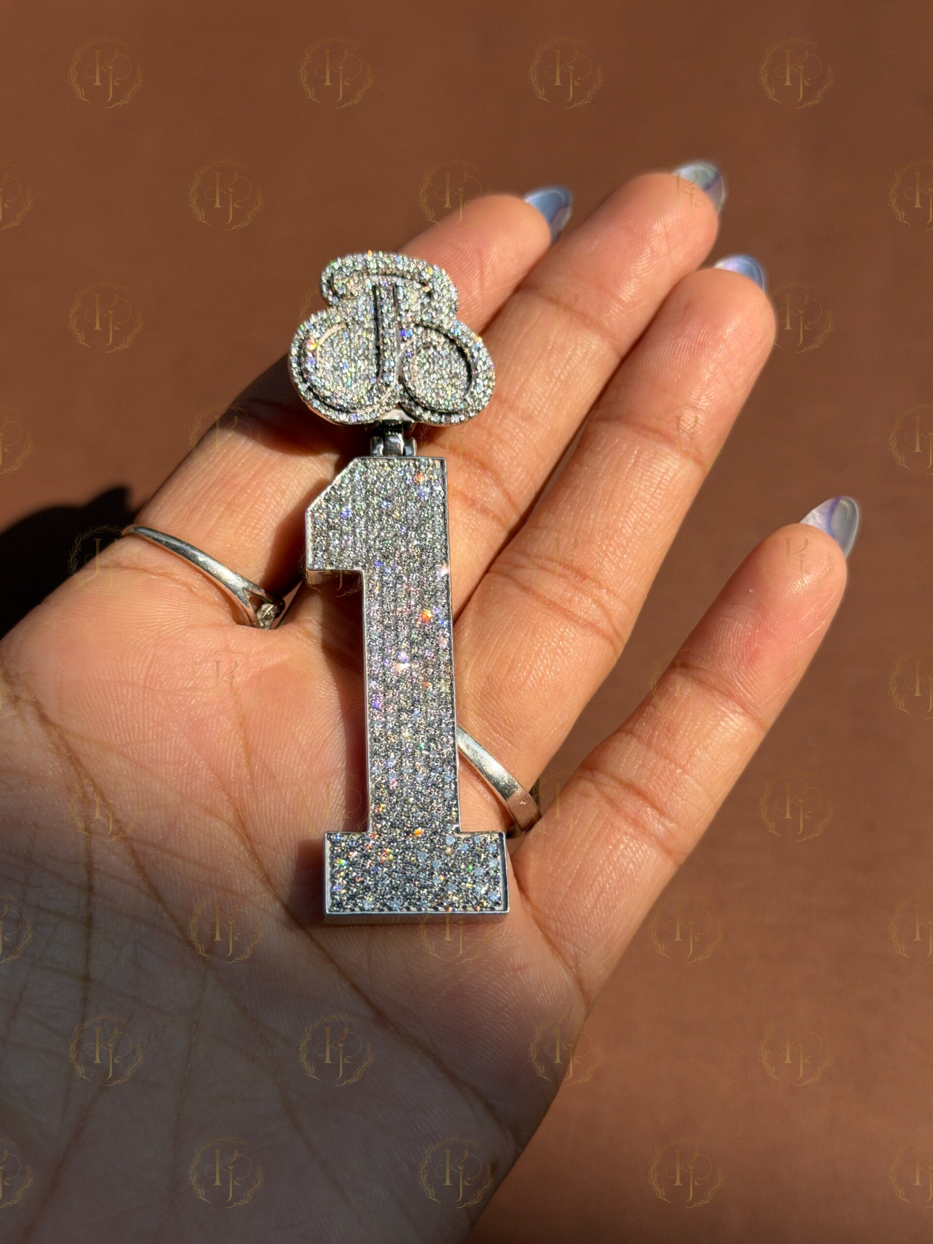 Custom Pendant of “1” number with "JB" letter on Bail and white tone - Image 7
