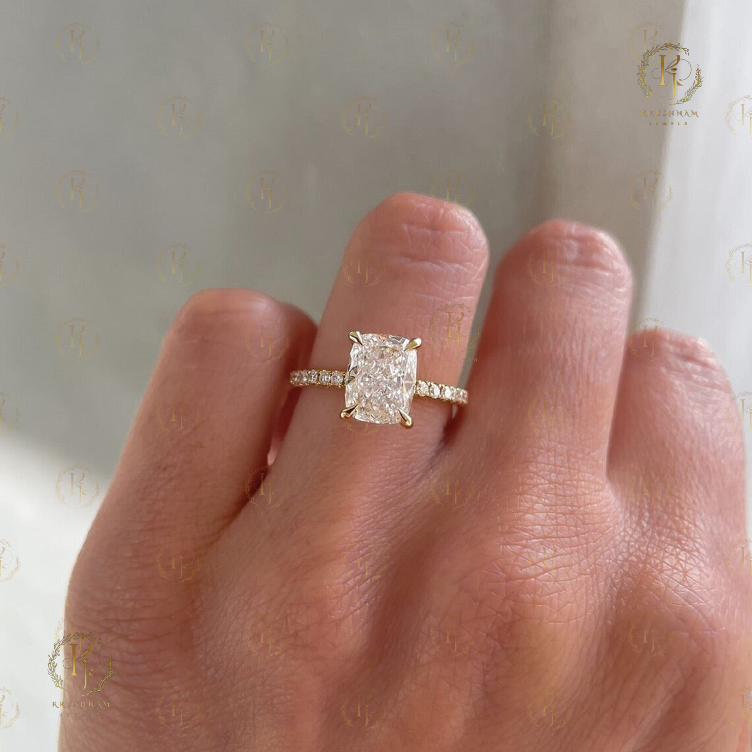 Two in One Ring with Emerald Diamond with rose tone - Image 2