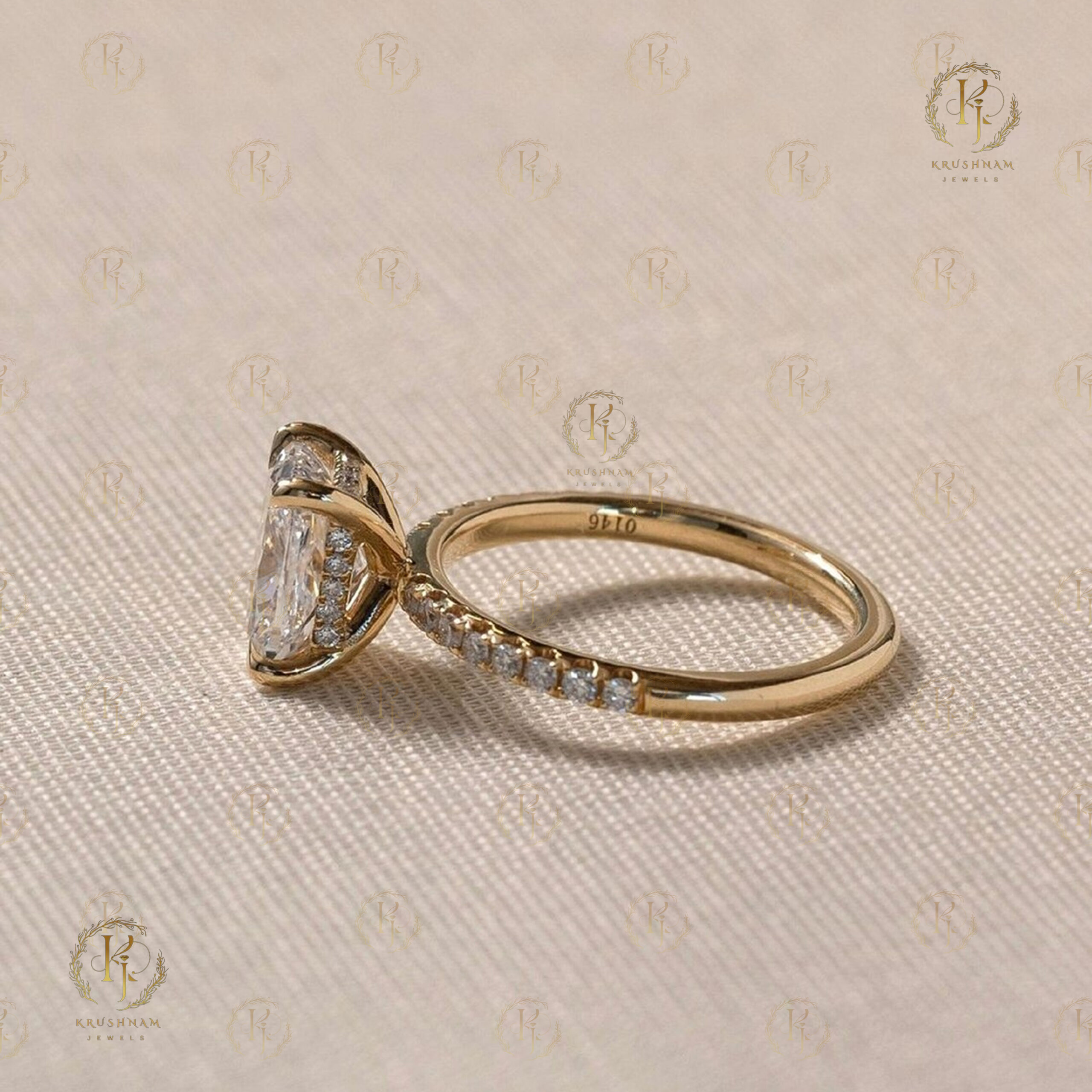 Two in One Ring with Emerald Diamond with rose tone - Image 3