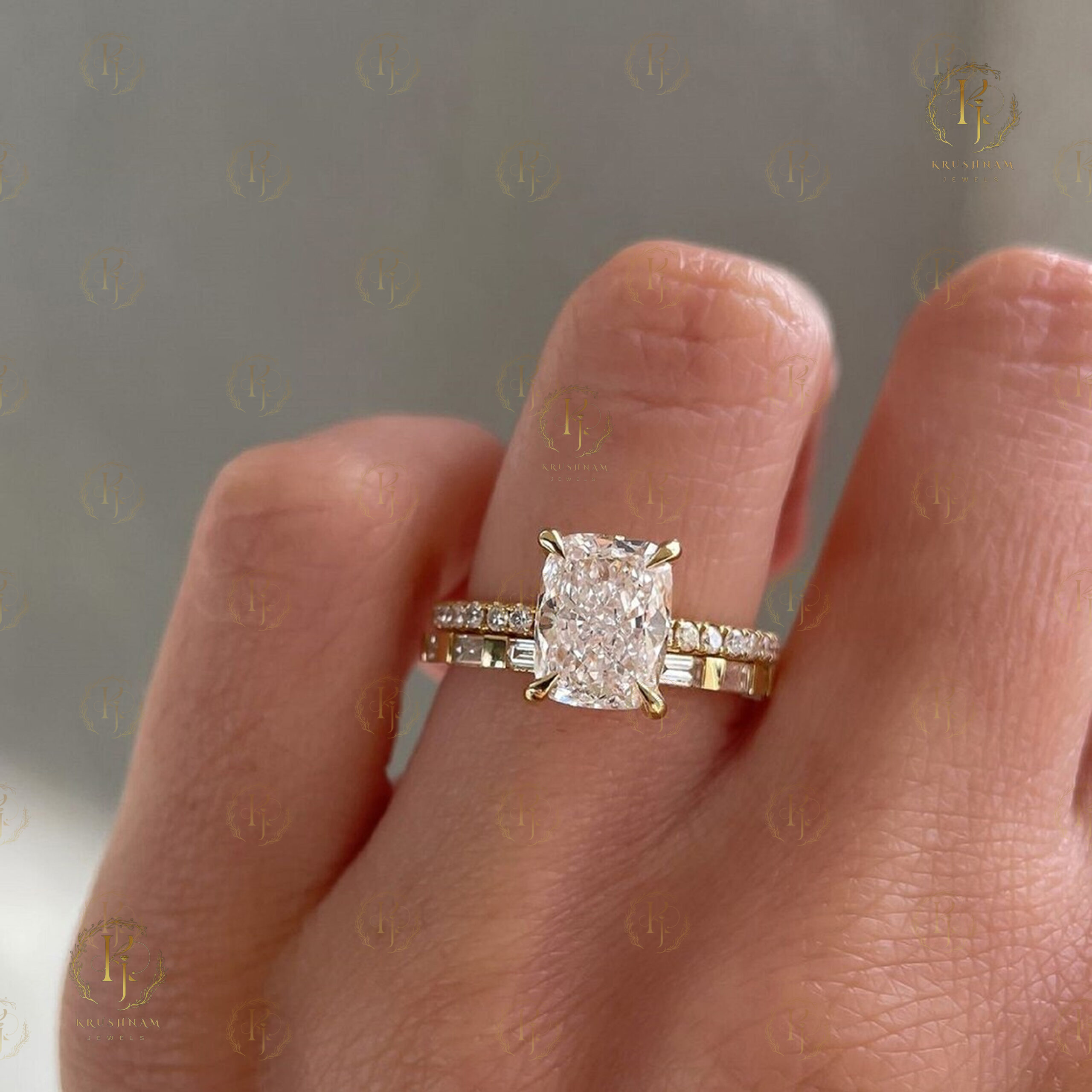 Two in One Ring with Emerald Diamond with rose tone