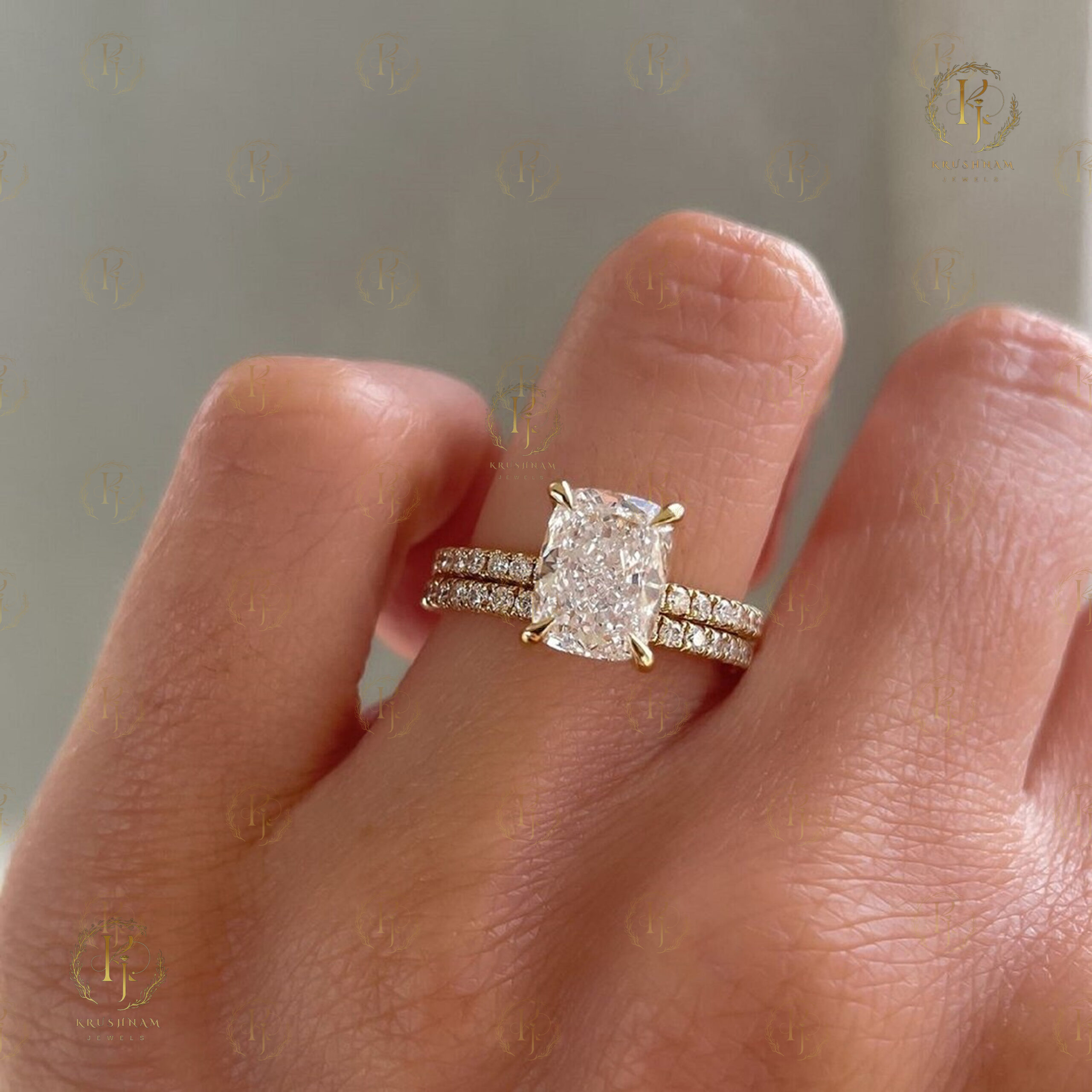 Two in One Ring with Emerald Diamond with rose tone - Image 4