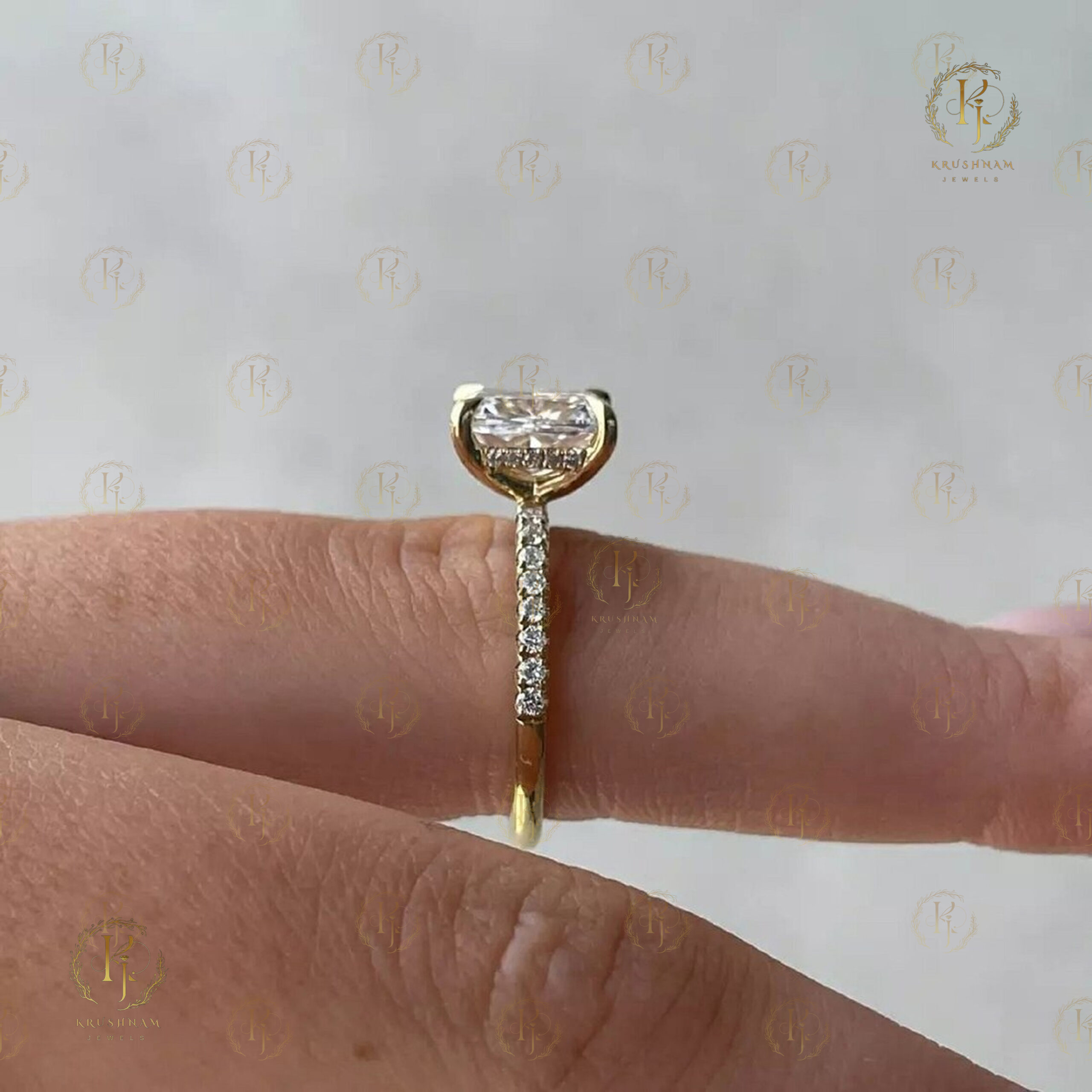 Two in One Ring with Emerald Diamond with rose tone - Image 7