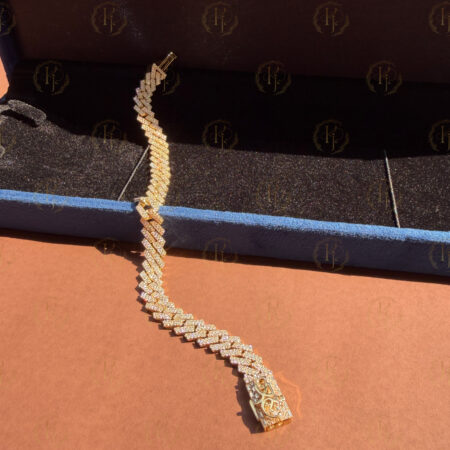 Custom Cuban bracelet with 10ct Real Gold and Moissanite Diamond and logo on lock