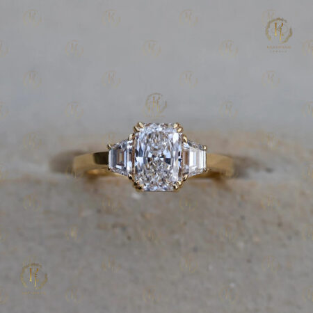 White Emerald Diamond ring with yellow tone