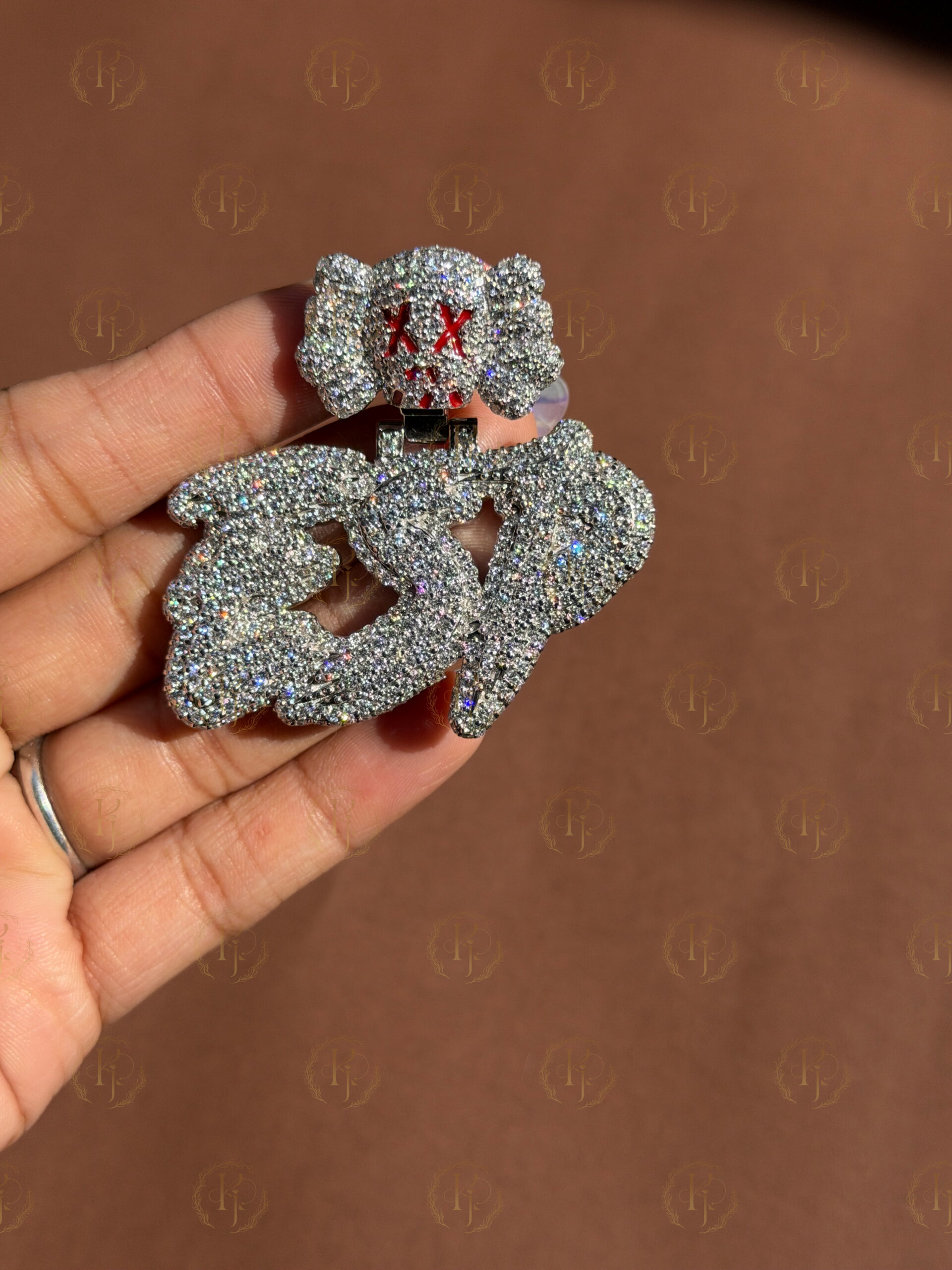 Custom "ESP" letter pendant with Scalp on Bail full White tone - Image 2