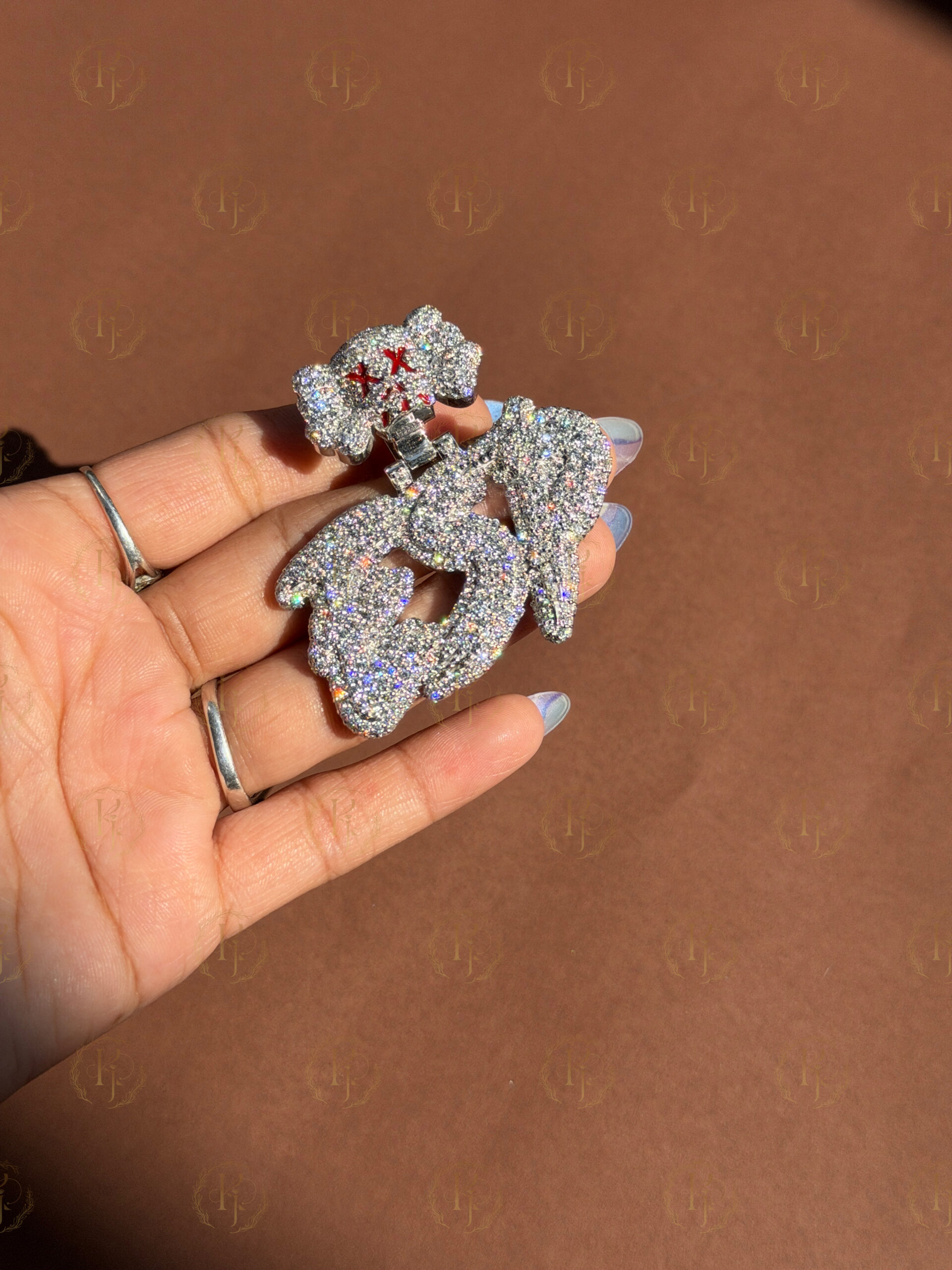 Custom "ESP" letter pendant with Scalp on Bail full White tone - Image 4