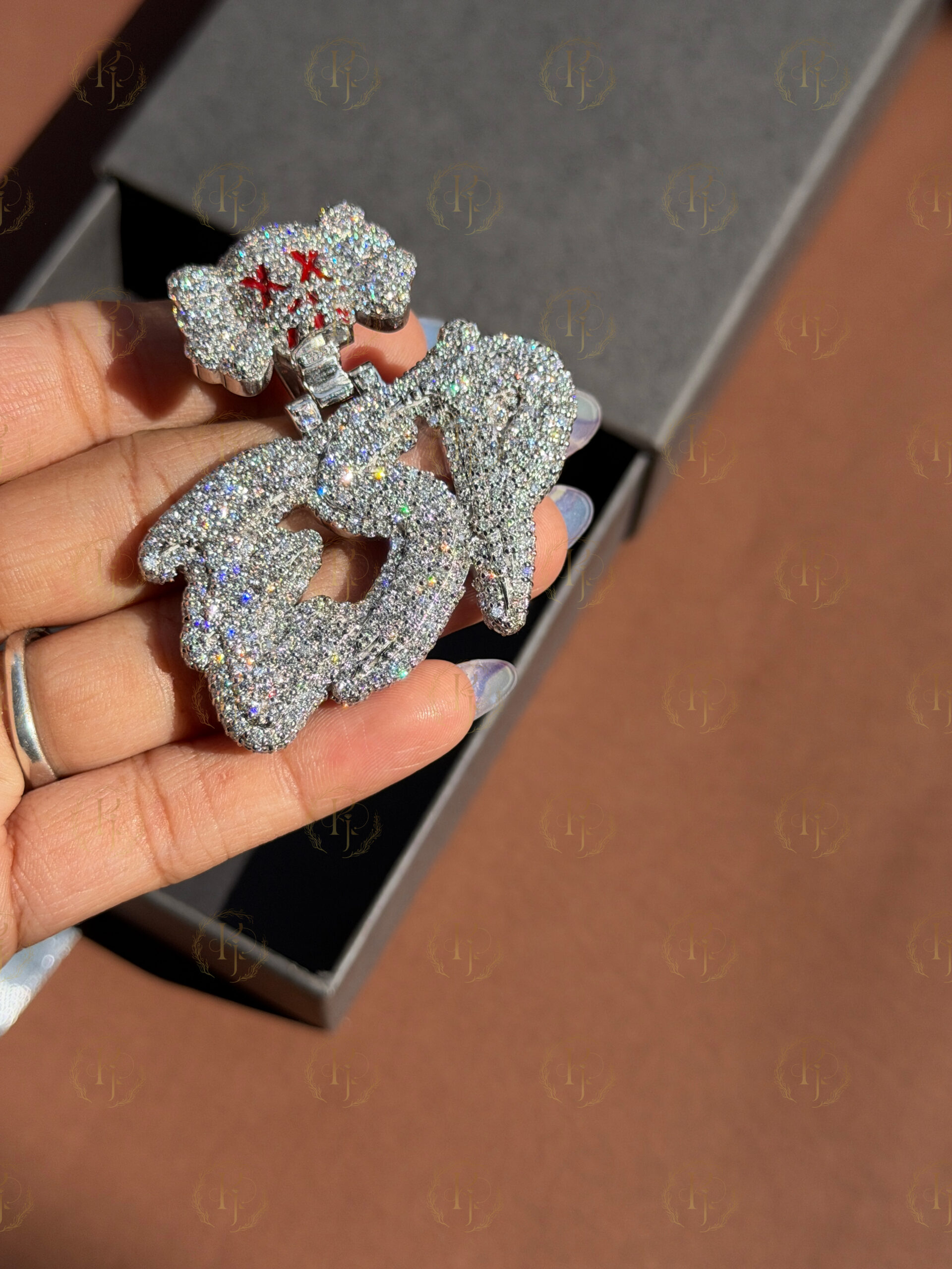 Custom "ESP" letter pendant with Scalp on Bail full White tone - Image 5