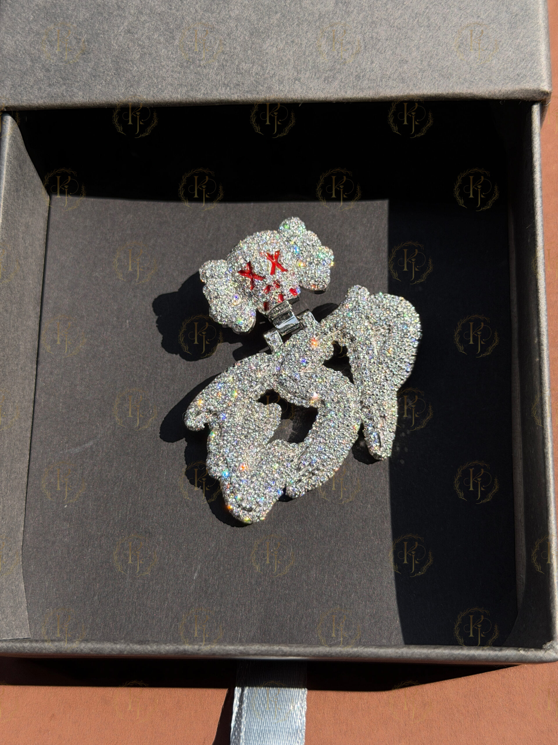 Custom "ESP" letter pendant with Scalp on Bail full White tone