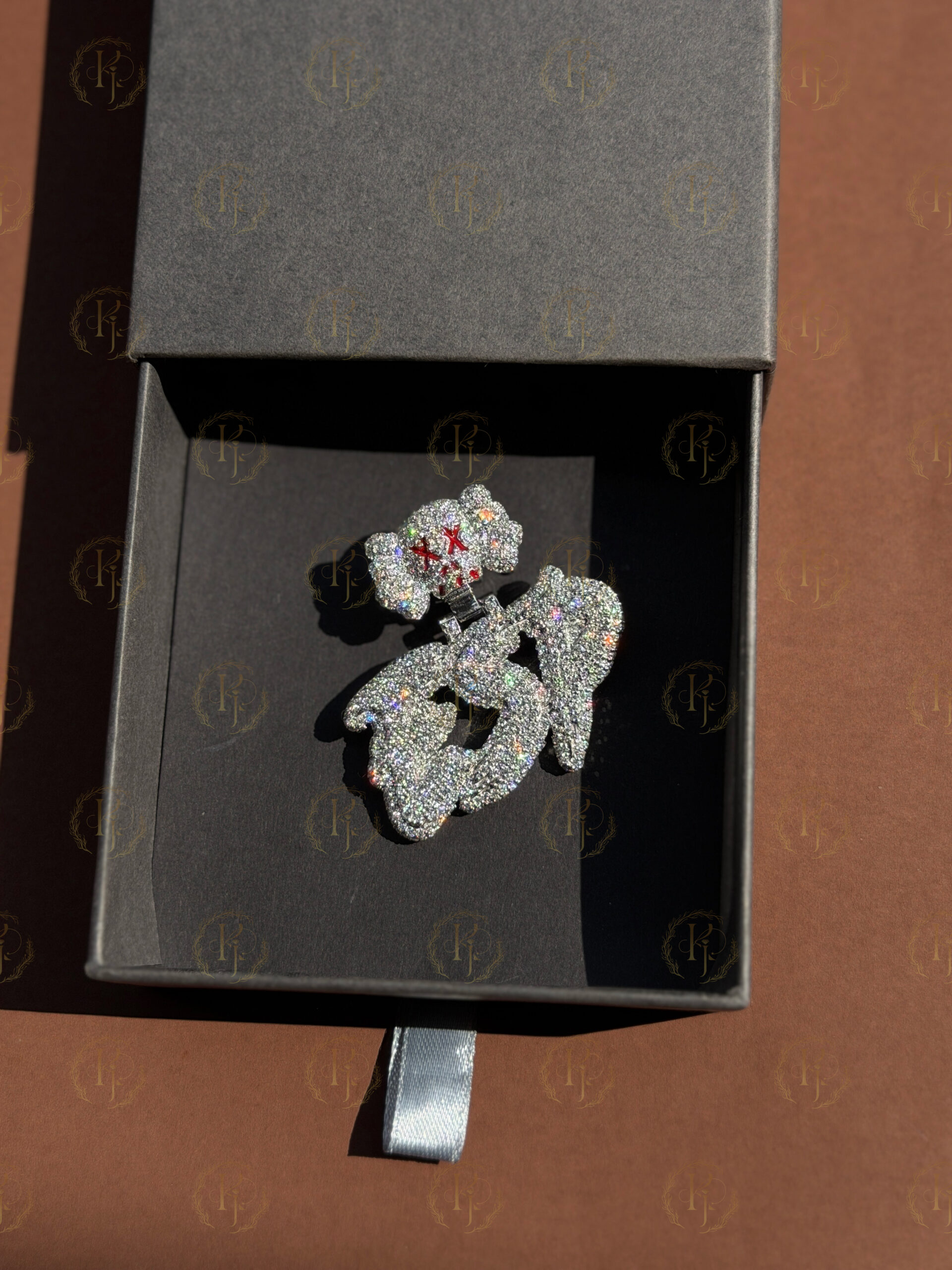 Custom "ESP" letter pendant with Scalp on Bail full White tone - Image 6