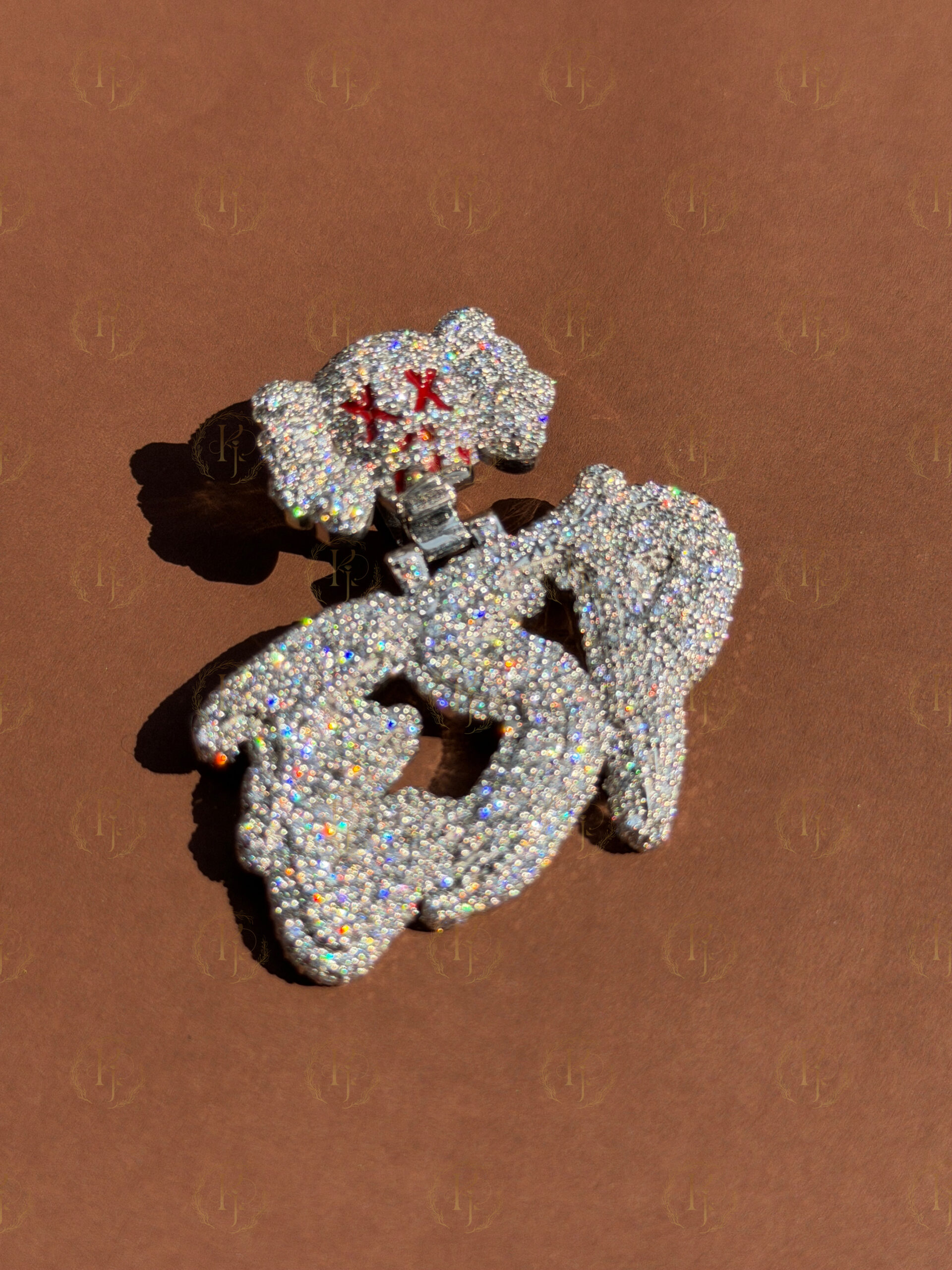 Custom "ESP" letter pendant with Scalp on Bail full White tone - Image 7