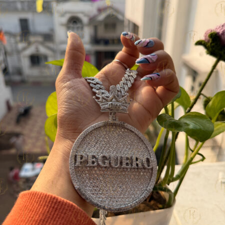 Custom "PEGUERO" letter On Circle with Crown on Bail and White Tone (For Her Son)