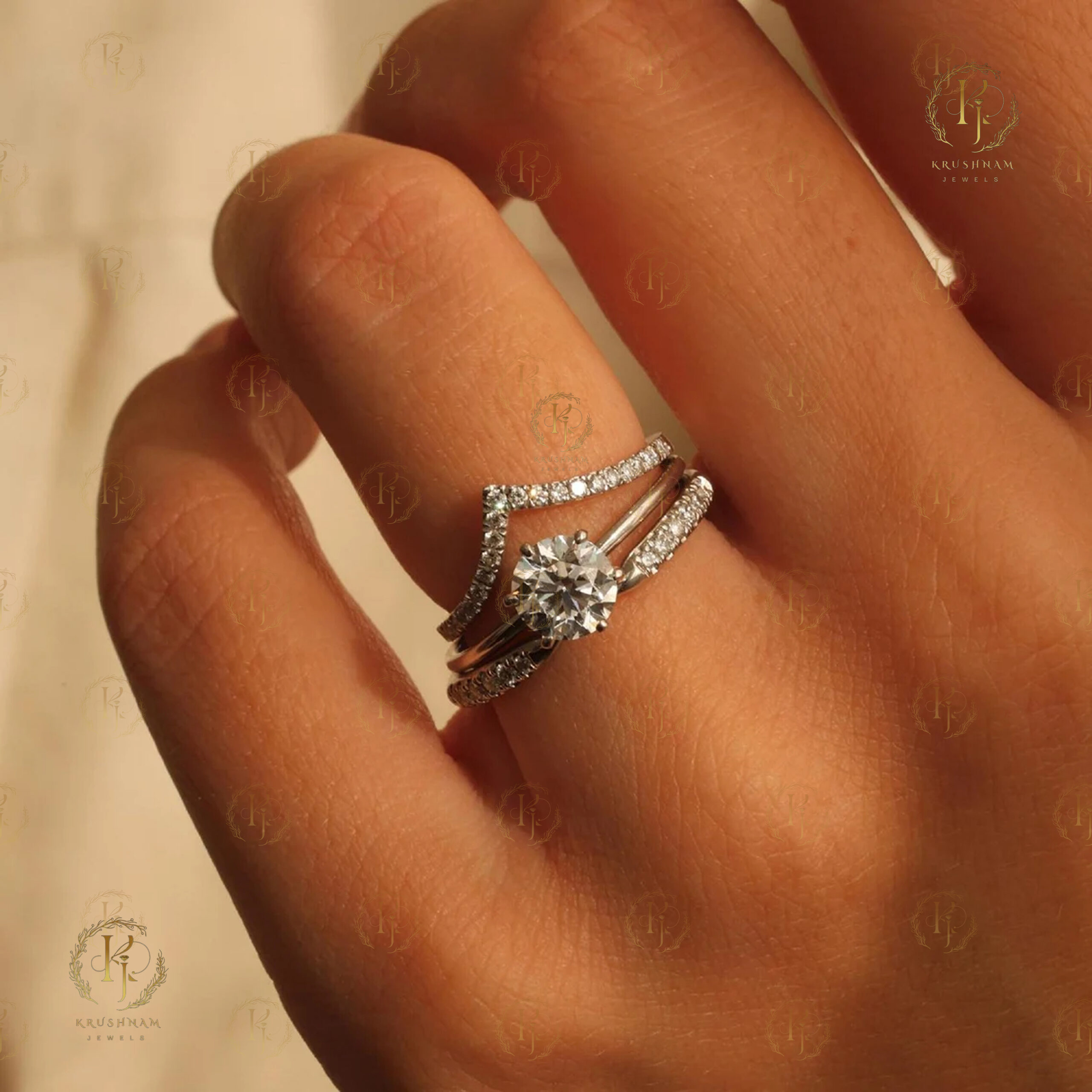 Stylish triangle Ring with White tone for office wear